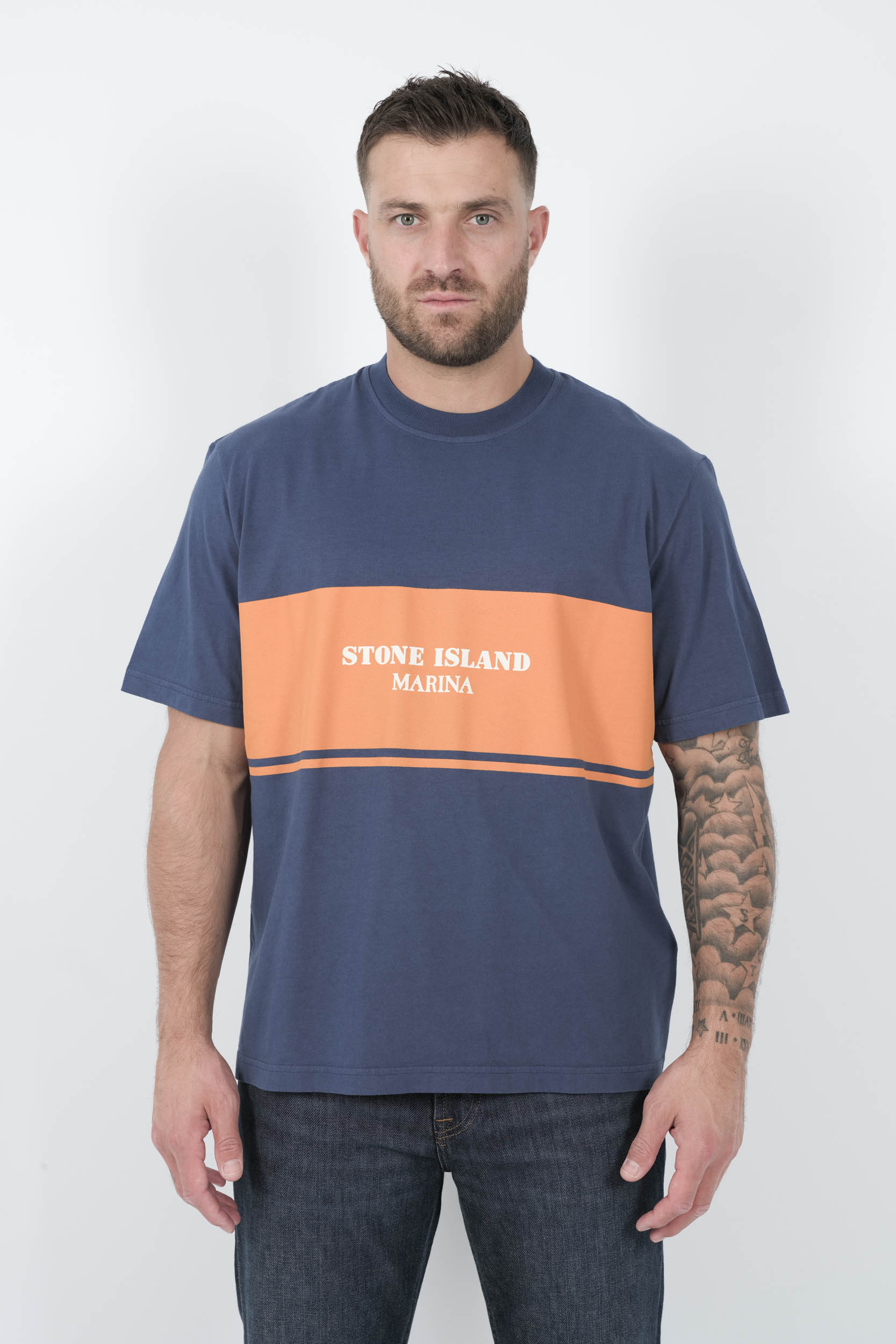 TEE-SHIRT STONE ISLAND MARINA BLEU/ORANGE S152124SX9-V0028