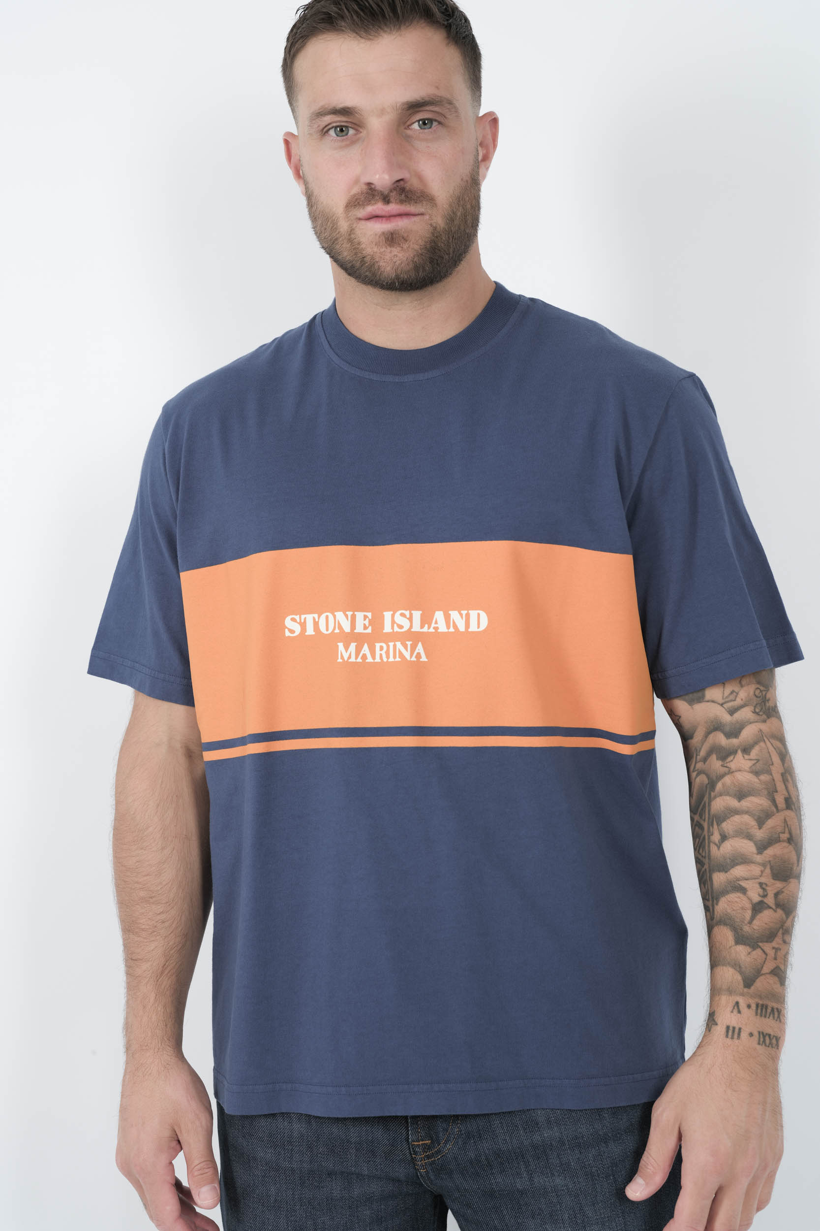 TEE-SHIRT STONE ISLAND MARINA BLEU/ORANGE S152124SX9-V0028