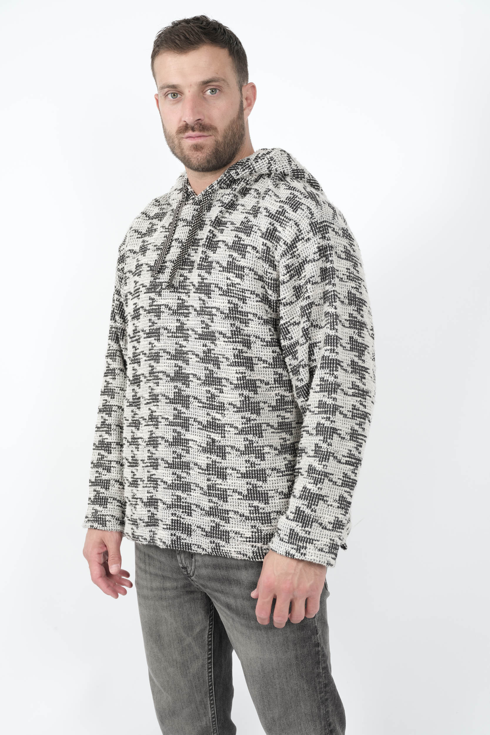  Image du produit SWEAT NIKBEN AVEC CAPUCHE EN MAILLE JACQUARD NOIR/BLANC STONER 6628 - 2