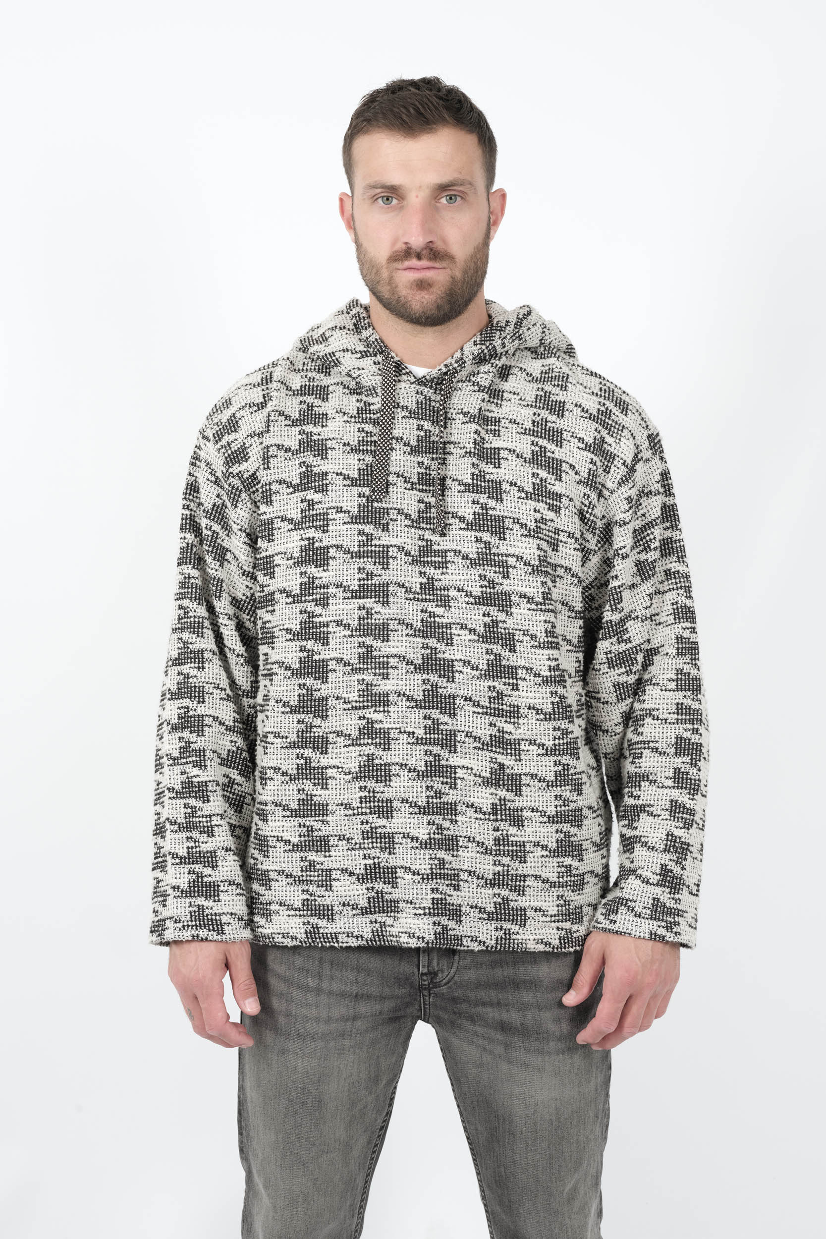  Image du produit SWEAT NIKBEN AVEC CAPUCHE EN MAILLE JACQUARD NOIR/BLANC STONER 6628 - 3