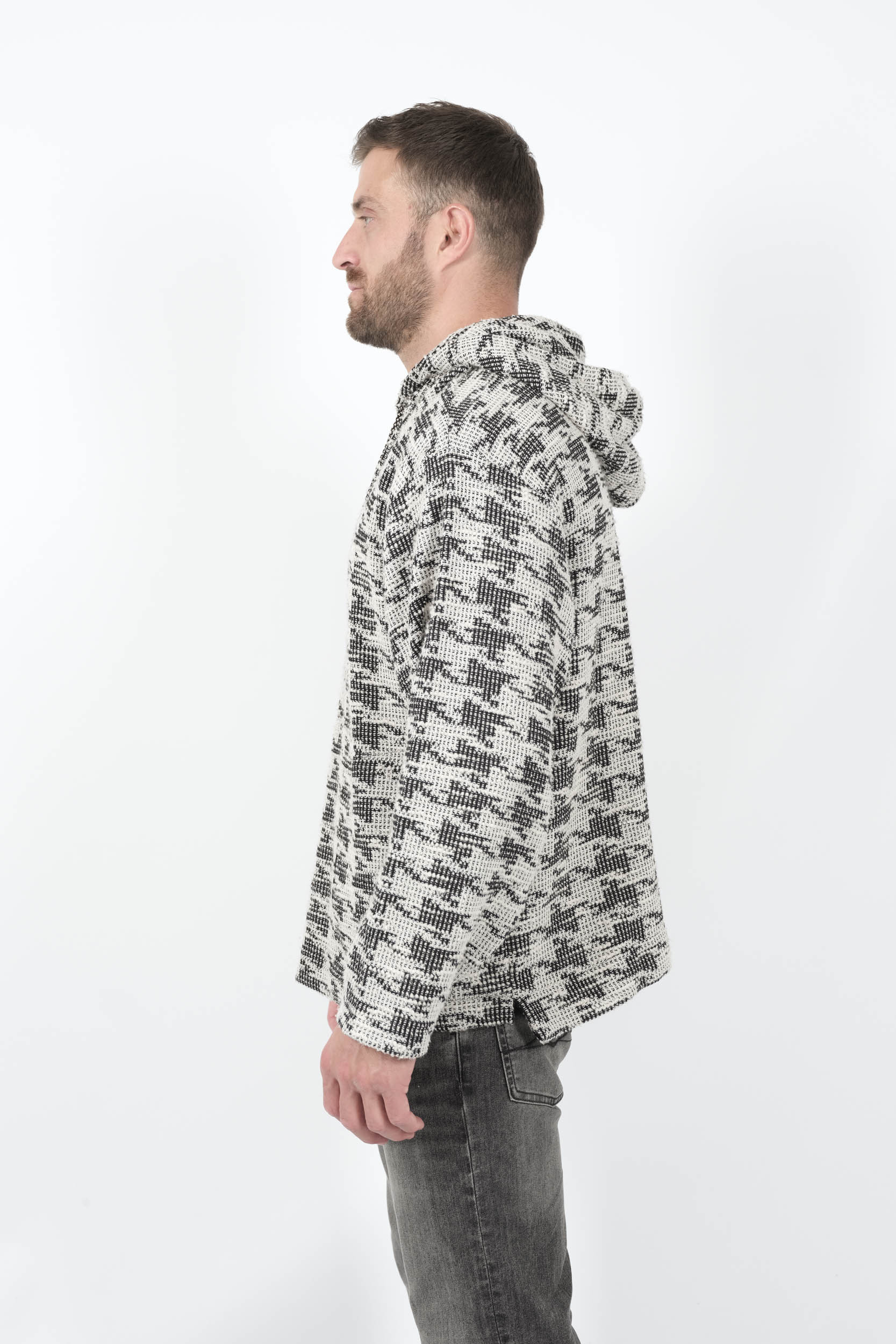  Image du produit SWEAT NIKBEN AVEC CAPUCHE EN MAILLE JACQUARD NOIR/BLANC STONER 6628 - 4