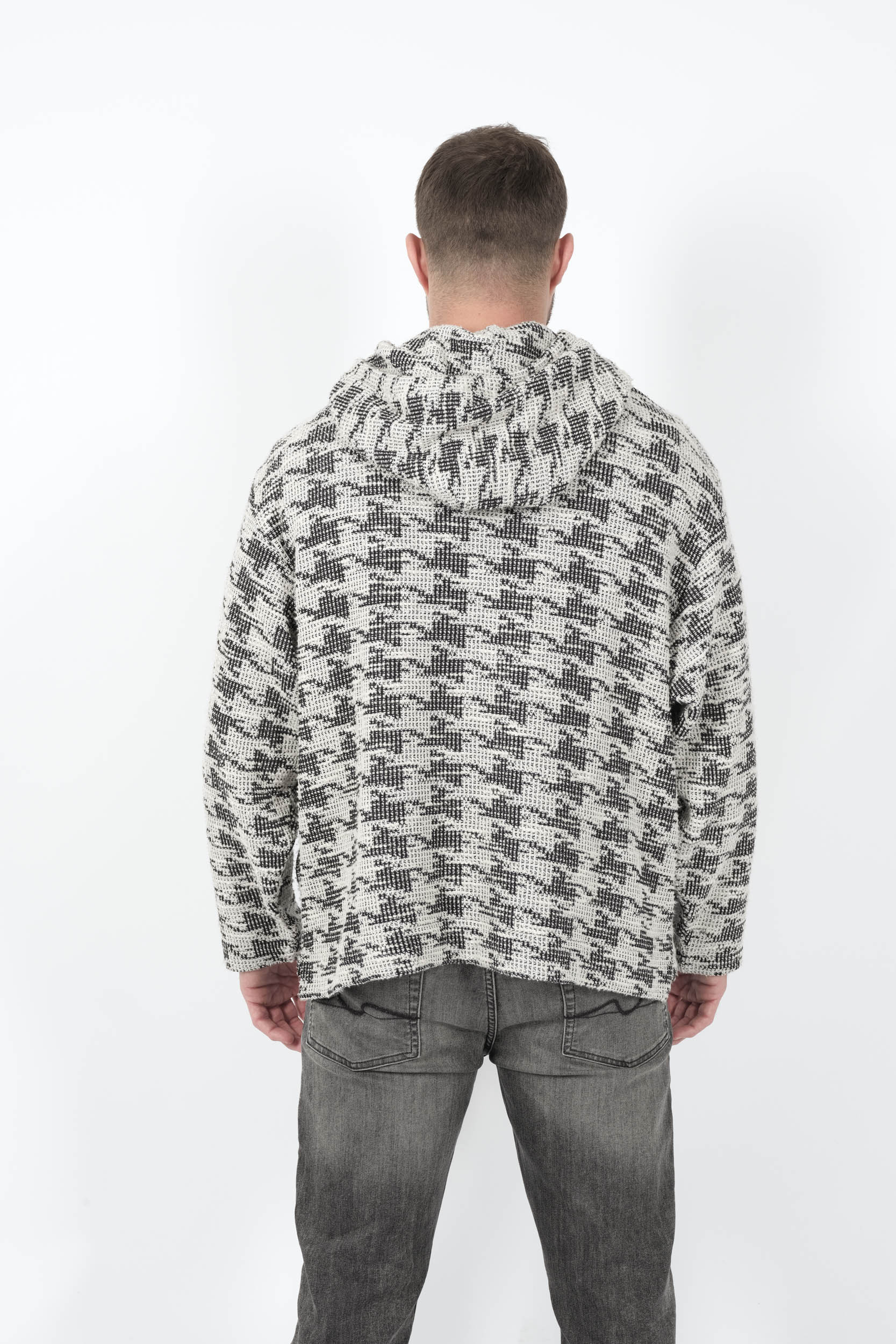  Image du produit SWEAT NIKBEN AVEC CAPUCHE EN MAILLE JACQUARD NOIR/BLANC STONER 6628 - 5