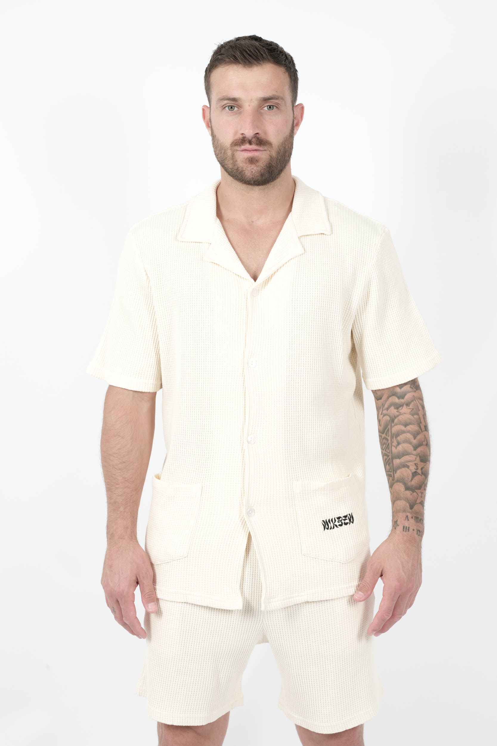 CHEMISE NIKBEN A MANCHES COURTES TISSU GAUFRE BLANC CREME 6040