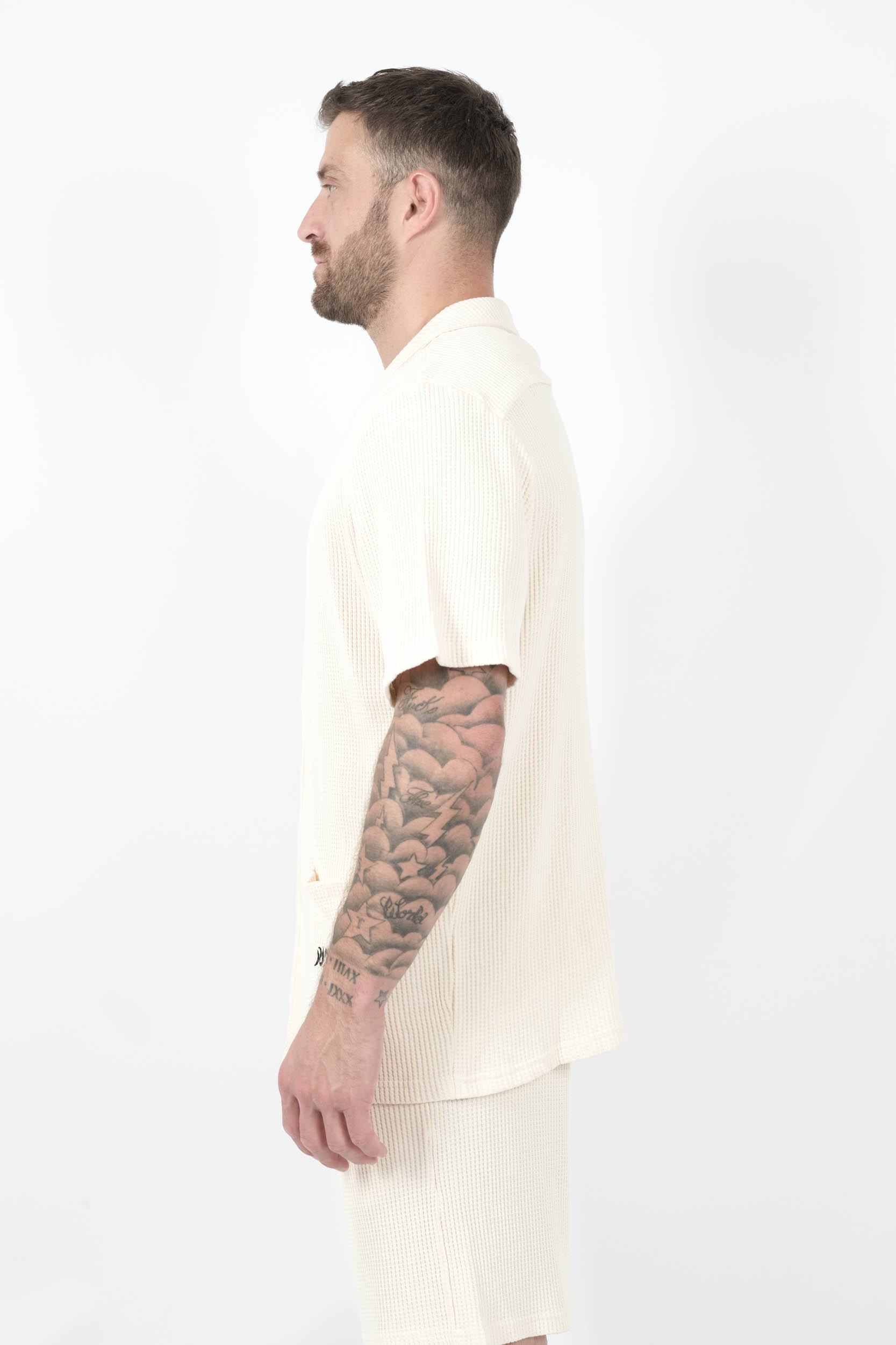 CHEMISE NIKBEN A MANCHES COURTES TISSU GAUFRE BLANC CREME 6040
