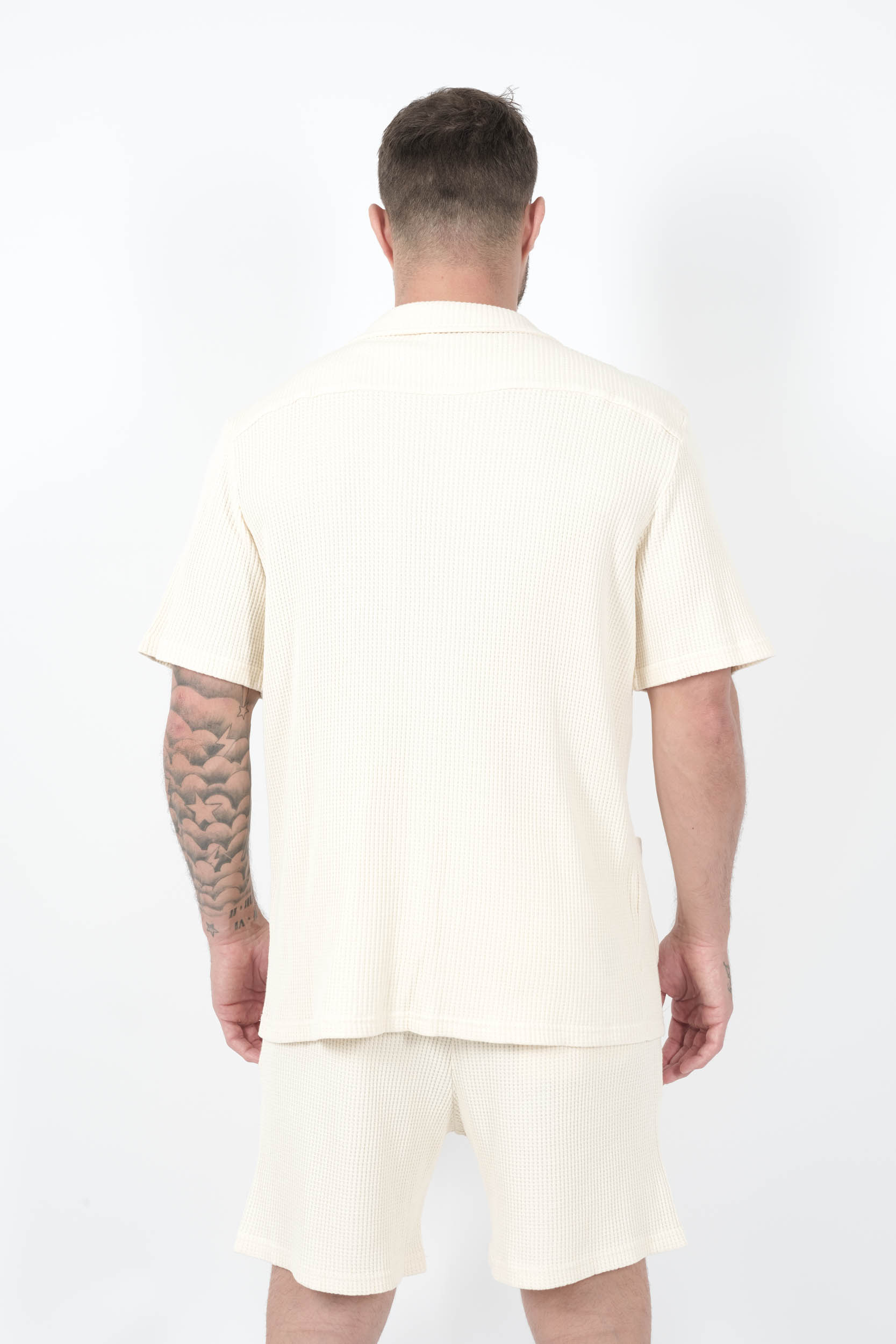 CHEMISE NIKBEN A MANCHES COURTES TISSU GAUFRE BLANC CREME 6040