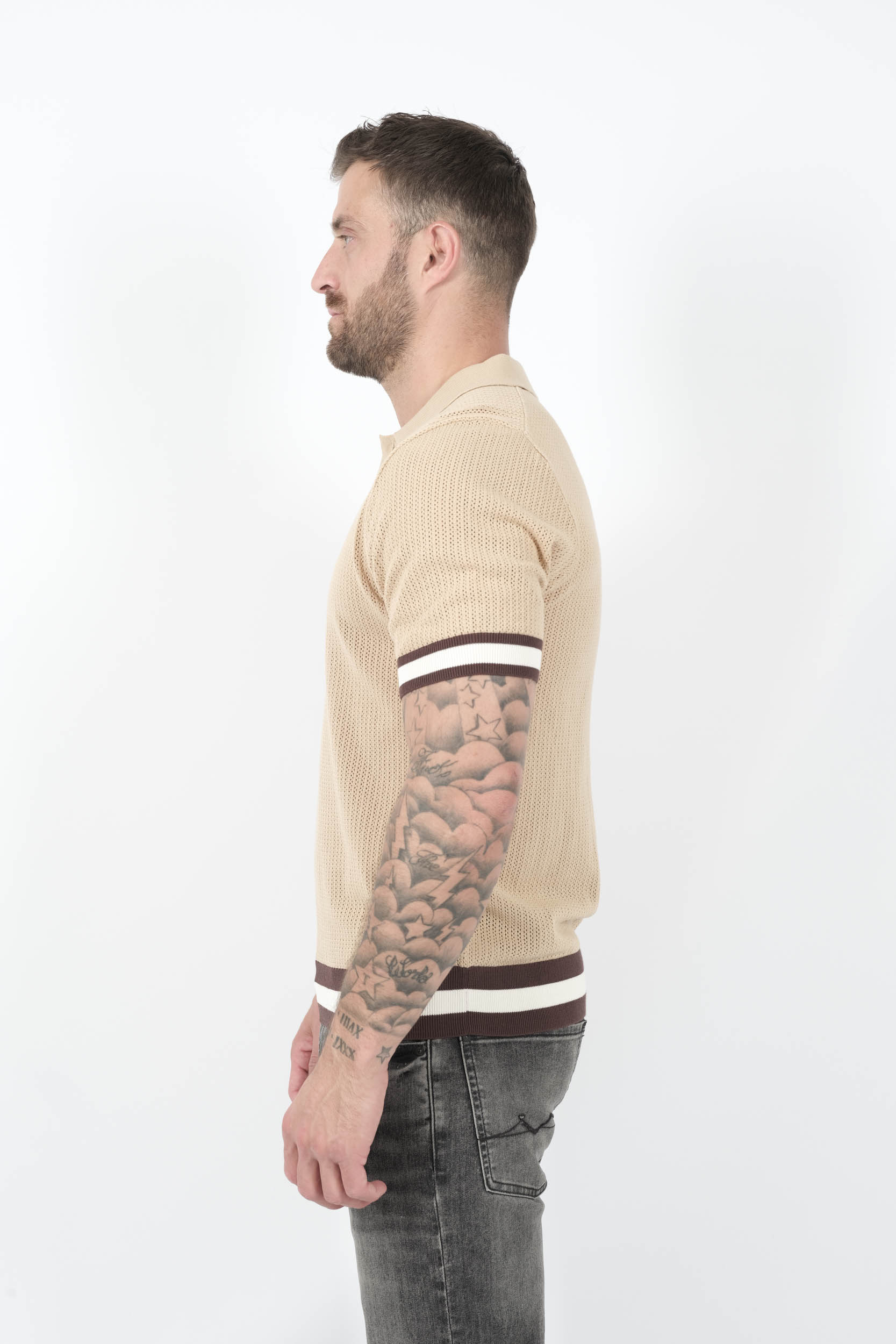  Image du produit POLO CHE A MAILLE OUVERTE ET MANCHETTES A RAYURES CAMEL QUINN-CAMEL - 4