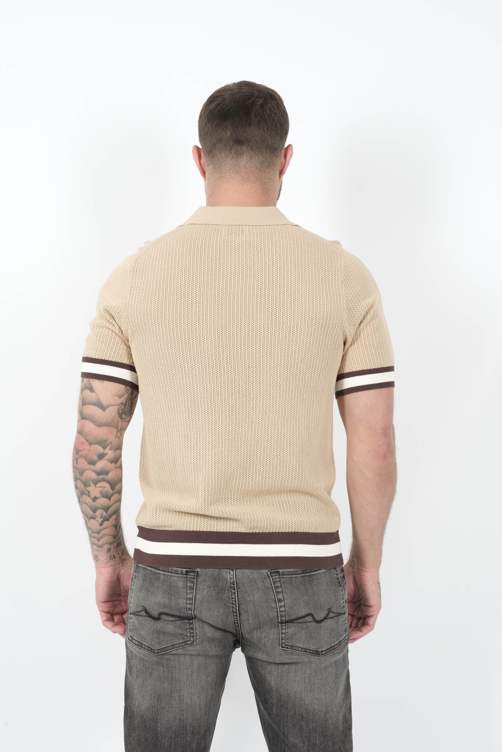  Image du produit POLO CHE A MAILLE OUVERTE ET MANCHETTES A RAYURES CAMEL QUINN-CAMEL - 5