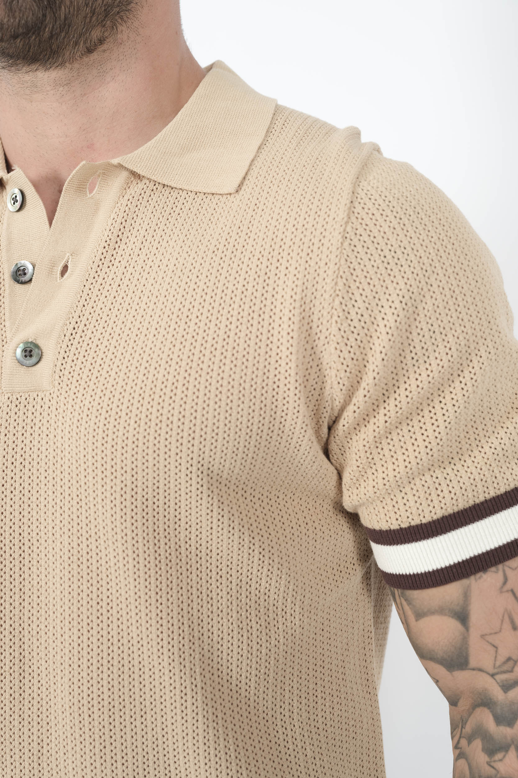  Image du produit POLO CHE A MAILLE OUVERTE ET MANCHETTES A RAYURES CAMEL QUINN-CAMEL - 6