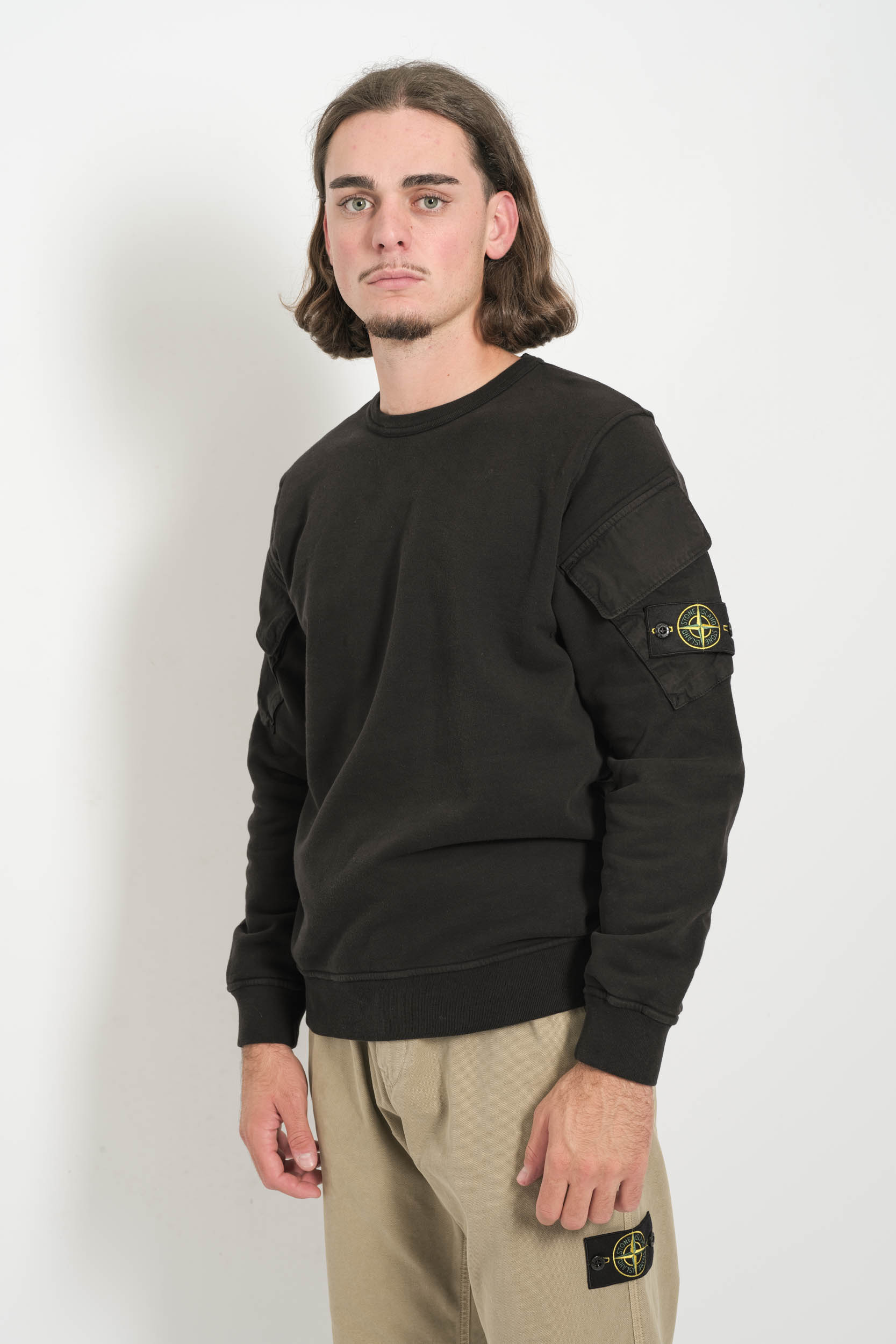 SWEAT STONE ISLAND COL ROND POCHE NOIR 6100008-V0029