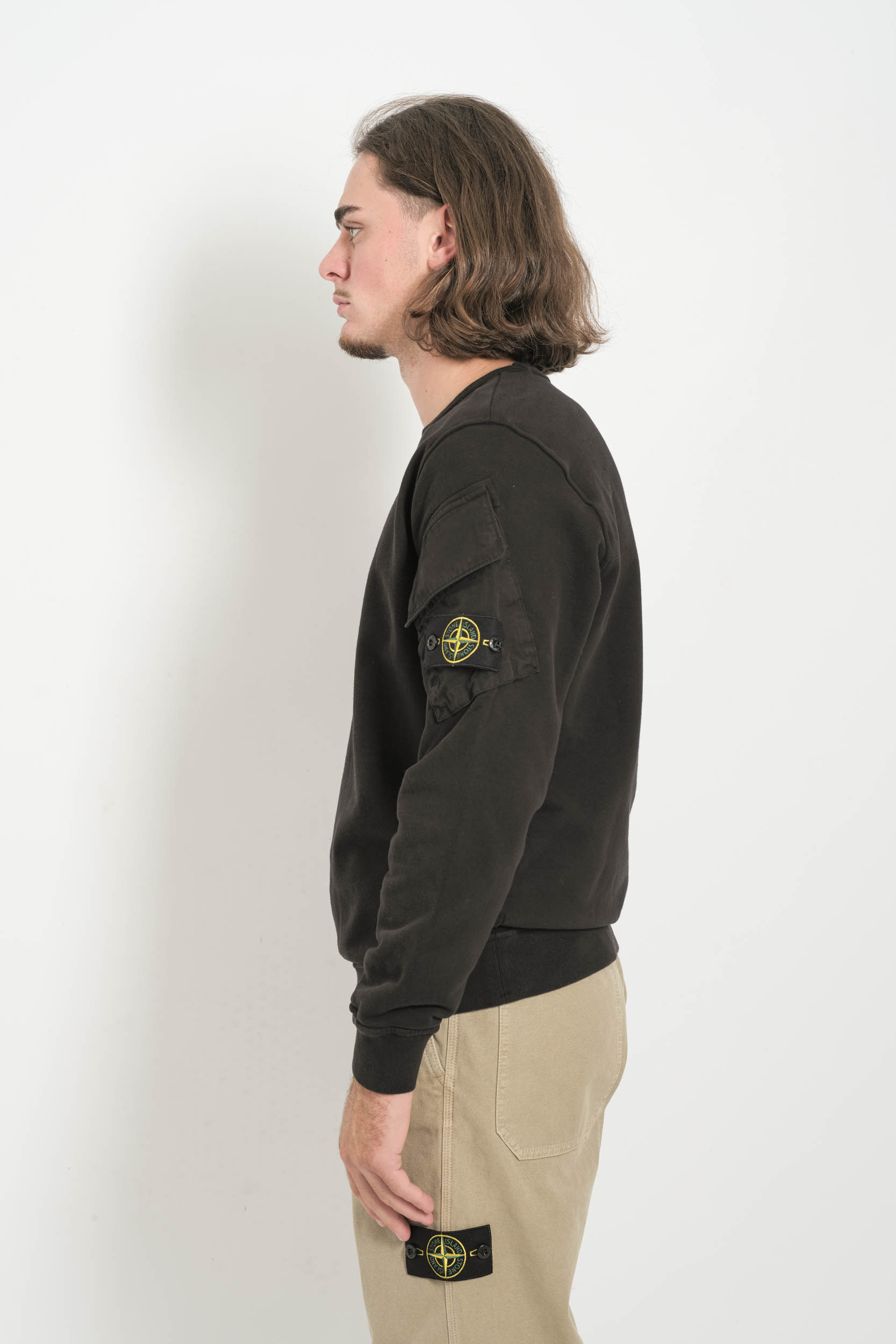 SWEAT STONE ISLAND COL ROND POCHE NOIR 6100008-V0029