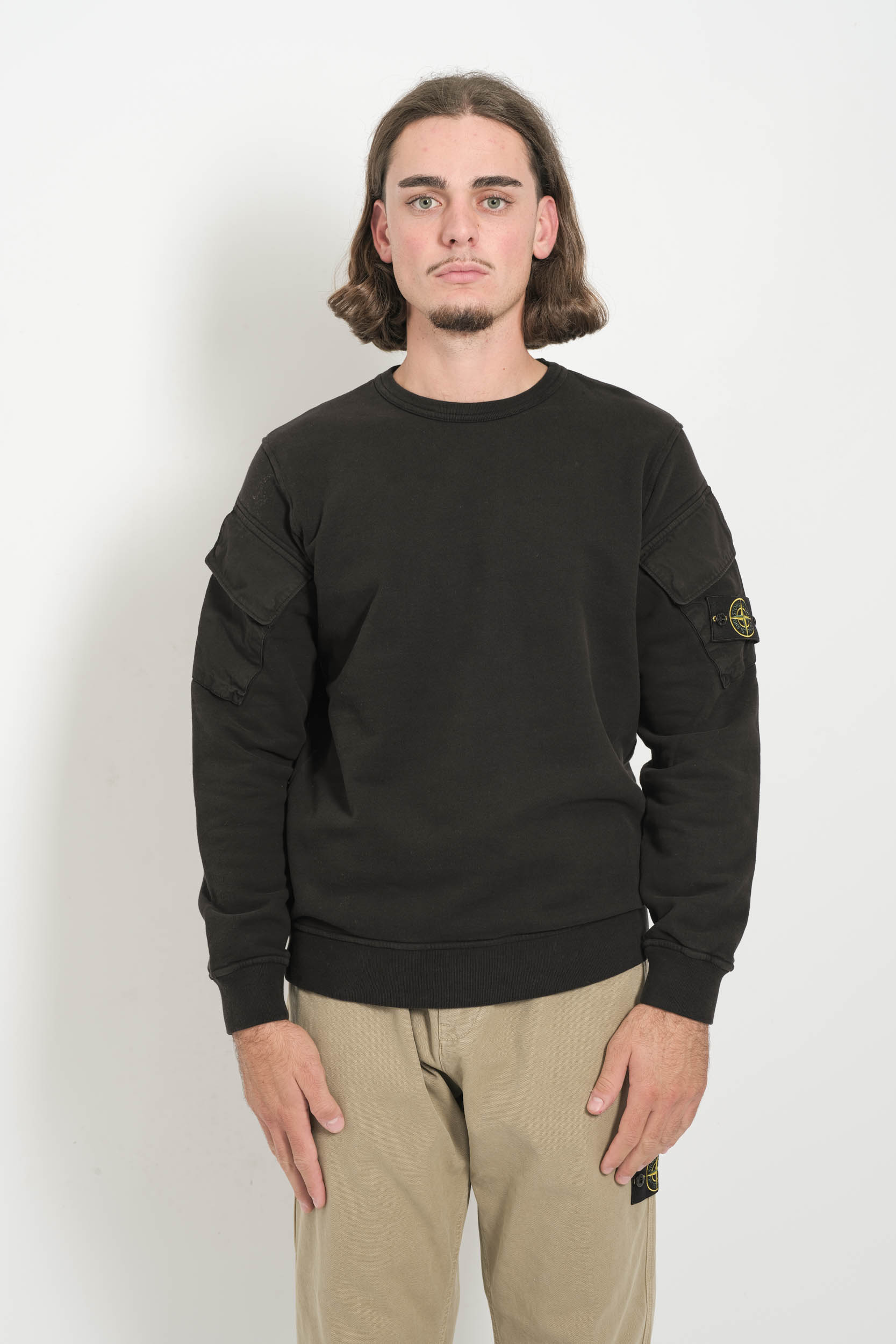 SWEAT STONE ISLAND COL ROND POCHE NOIR 6100008-V0029