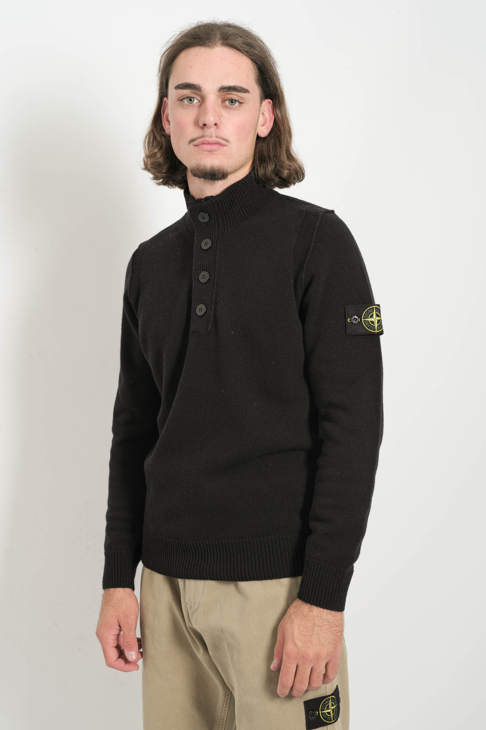 PULL STONE ISLAND DEMI-ZIP ET BOUTONS NOIR 5100040-V0029