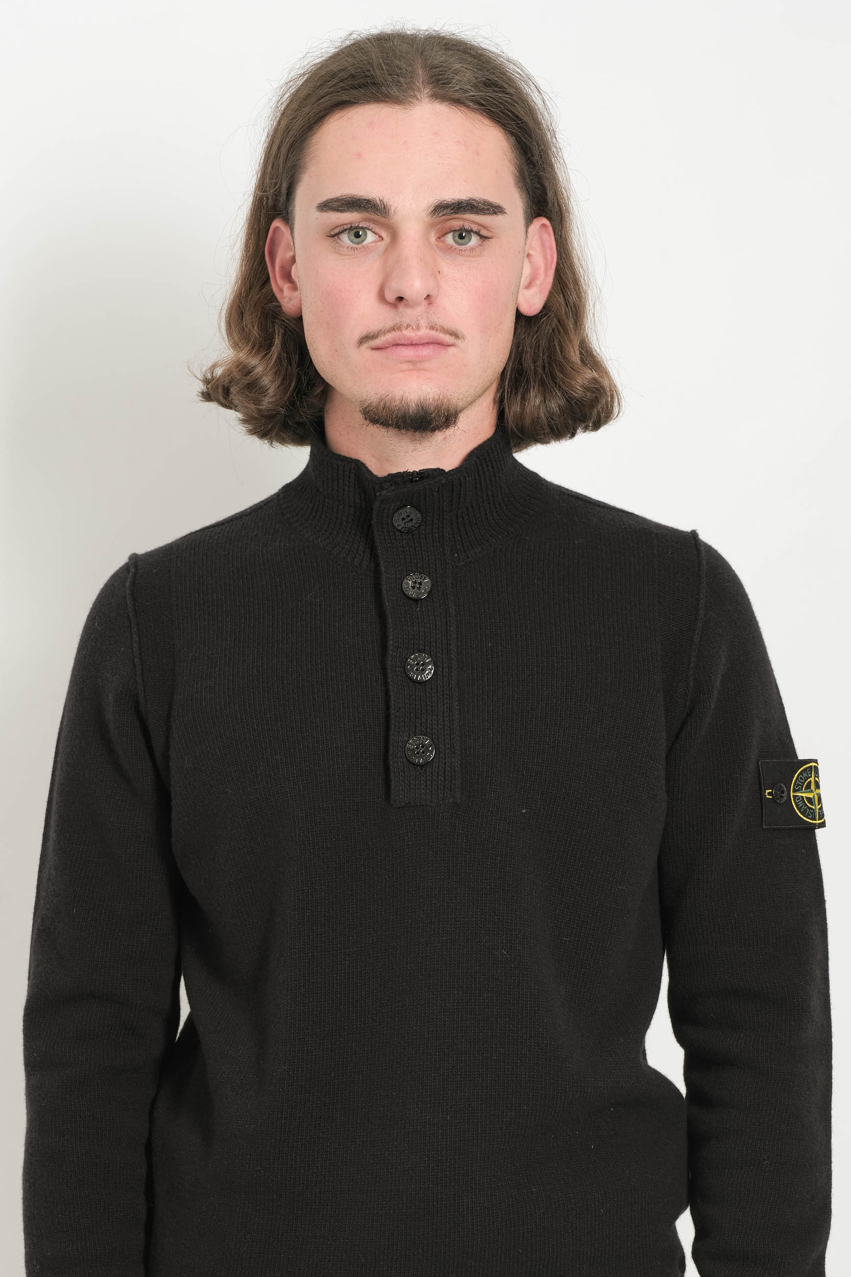 PULL STONE ISLAND DEMI-ZIP ET BOUTONS NOIR 5100040-V0029