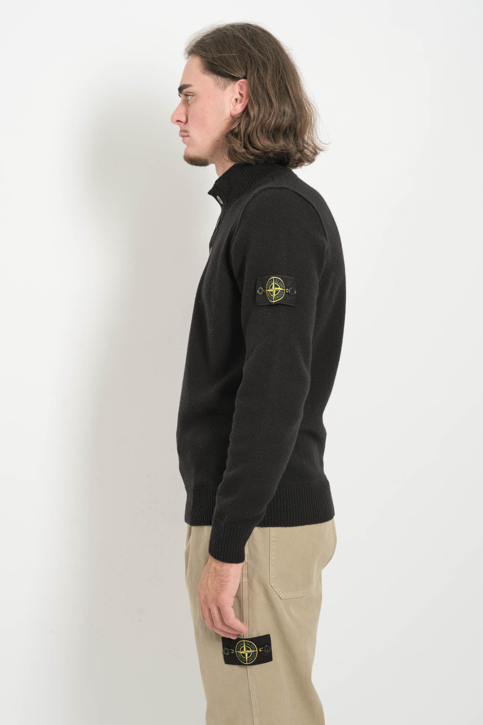 PULL STONE ISLAND DEMI-ZIP ET BOUTONS NOIR 5100040-V0029