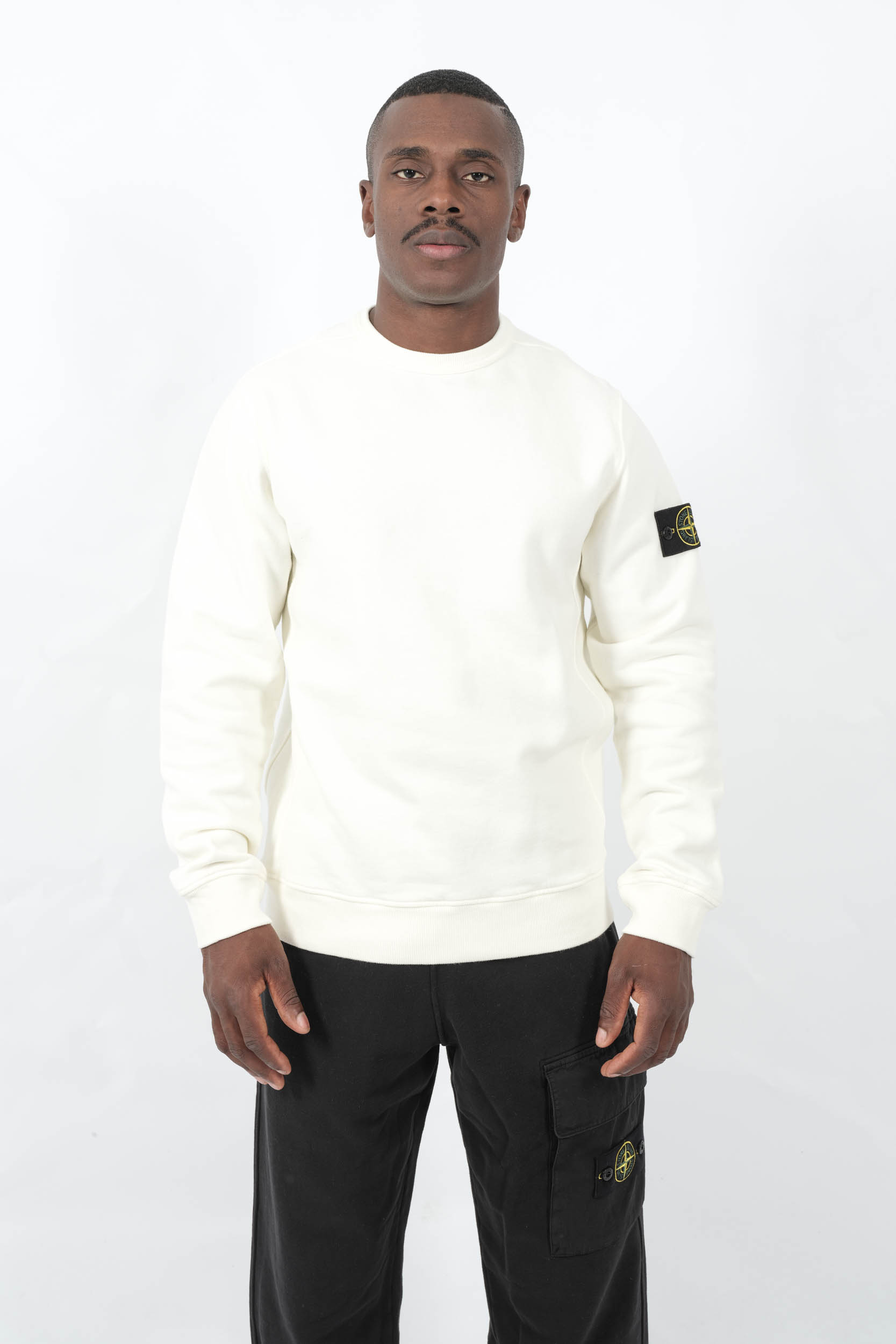 SWEAT STONE ISLAND COL ROND BLANC CREME 6100028-V0093