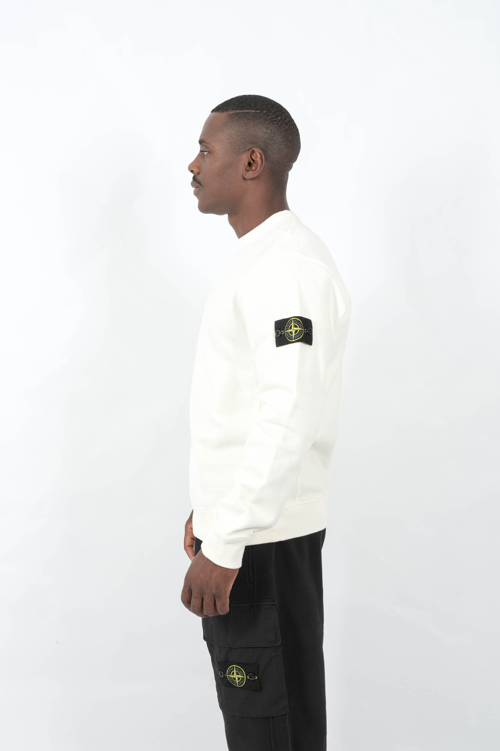 SWEAT STONE ISLAND COL ROND BLANC CREME 6100028-V0093