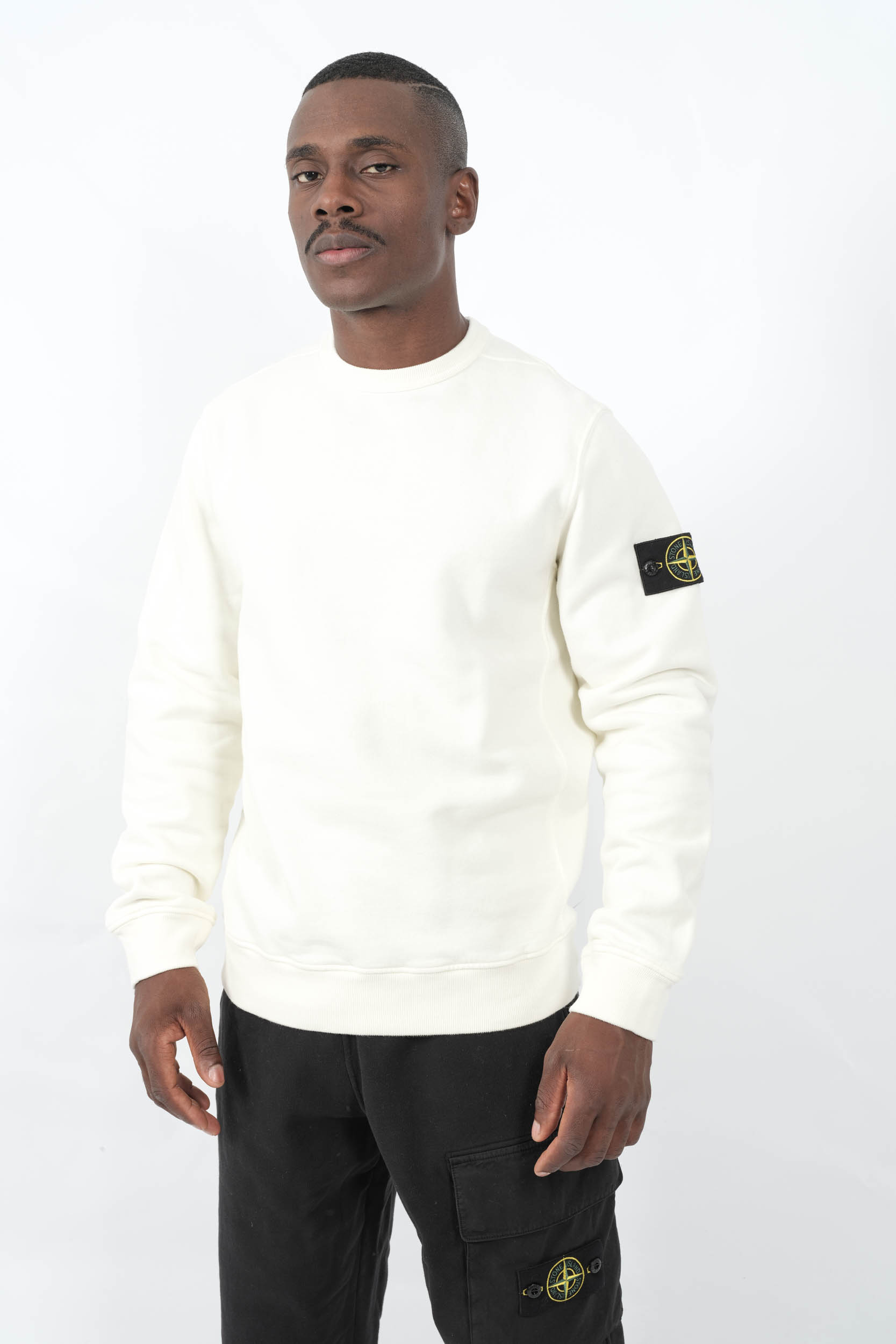 SWEAT STONE ISLAND COL ROND BLANC CREME 6100028-V0093