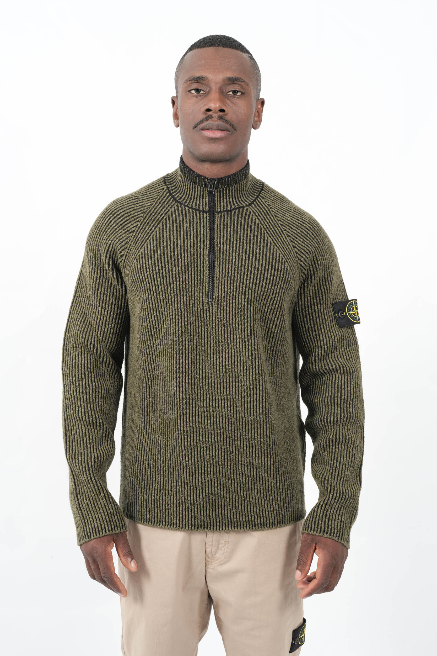 PULL STONE ISLAND DEMI-ZIP KAKI 5100024-V0054