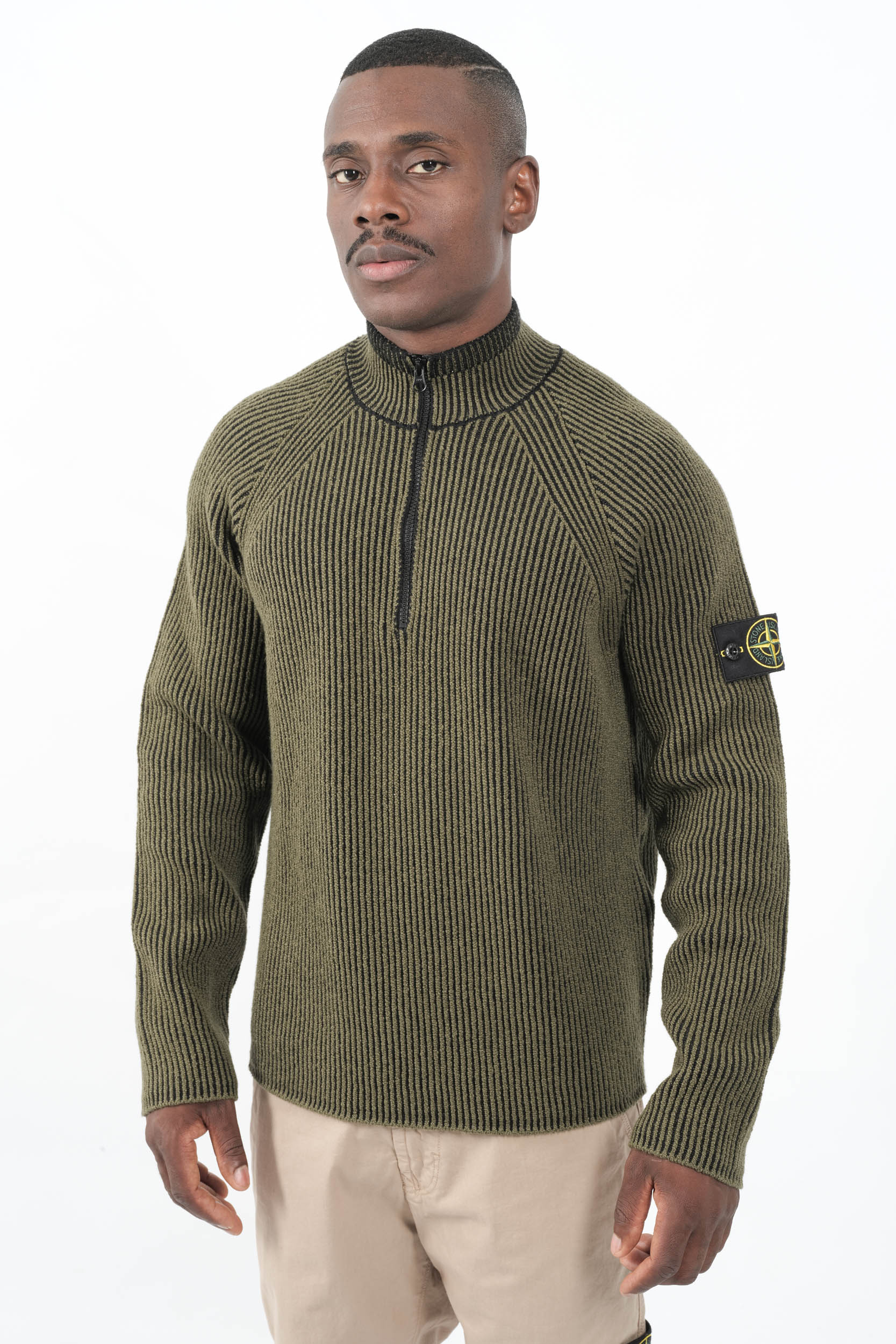 PULL STONE ISLAND DEMI-ZIP KAKI 5100024-V0054