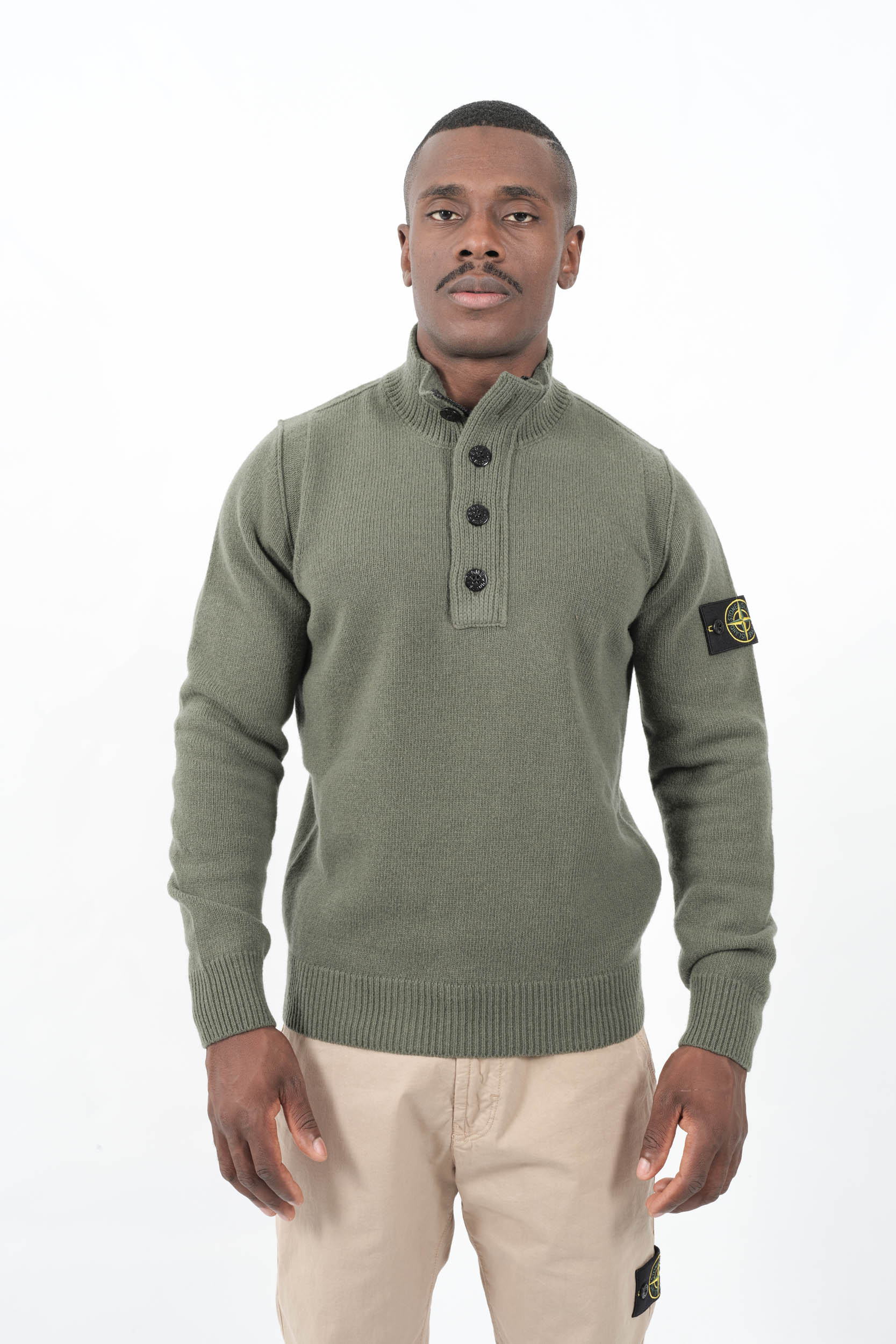 PULL STONE ISLAND DEMI-ZIP ET BOUTONS VERT 5100040-V0054