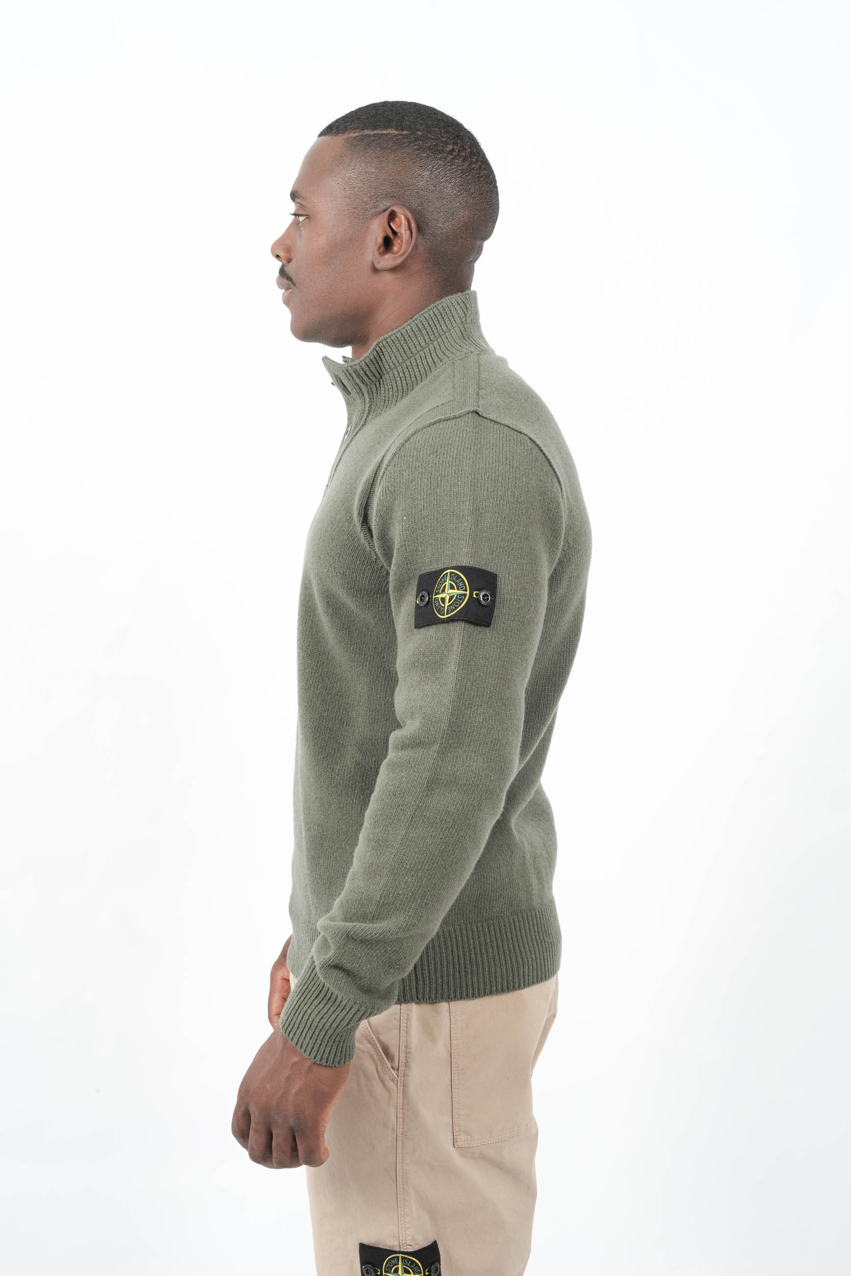 PULL STONE ISLAND DEMI-ZIP ET BOUTONS VERT 5100040-V0054