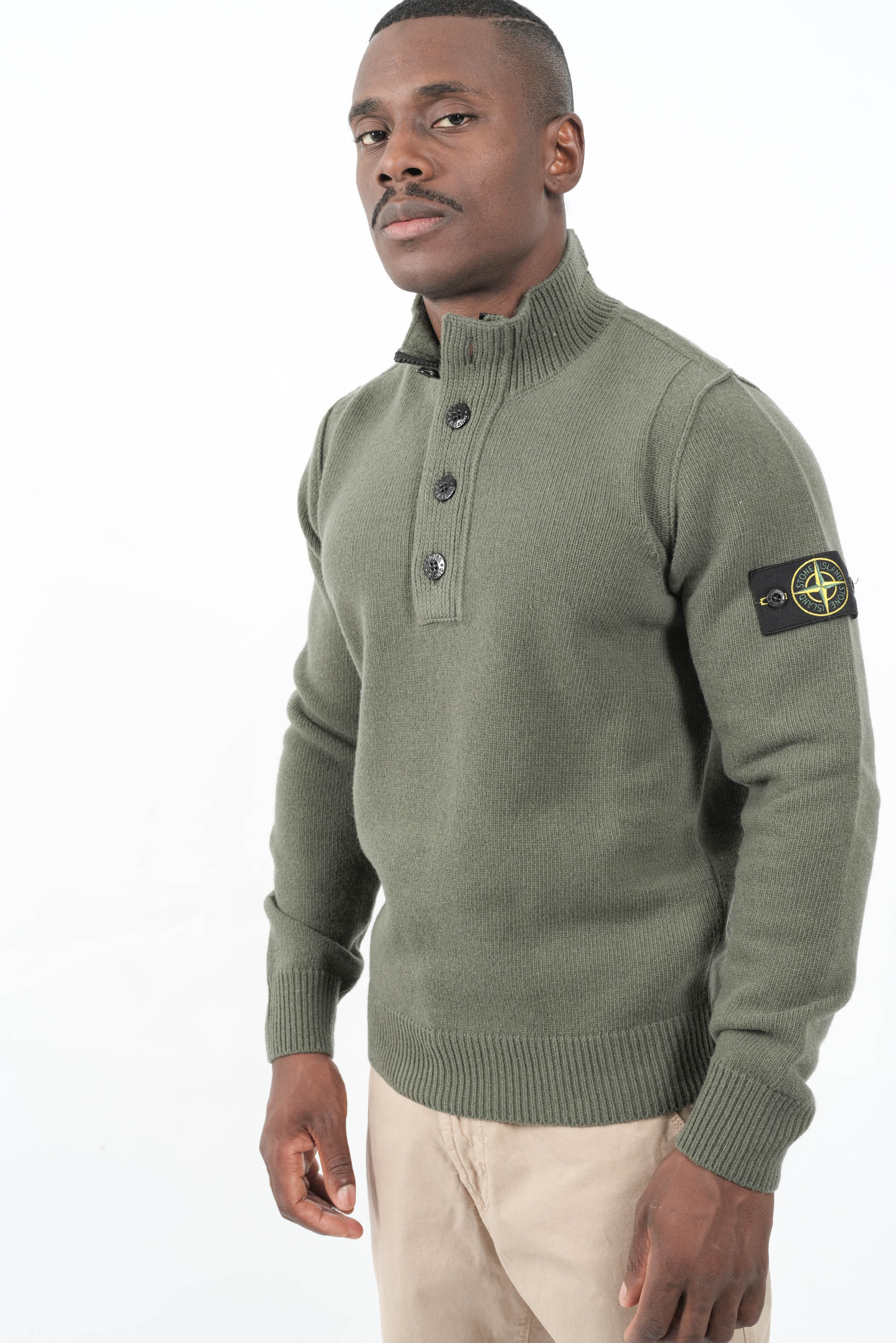 PULL STONE ISLAND DEMI-ZIP ET BOUTONS VERT 5100040-V0054
