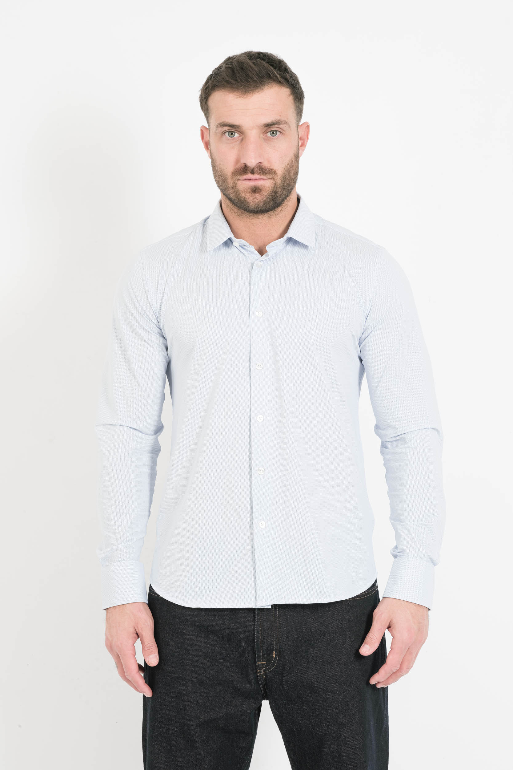 CHEMISE RRD BLANCHE A POINTS BLEUS W25254-V05