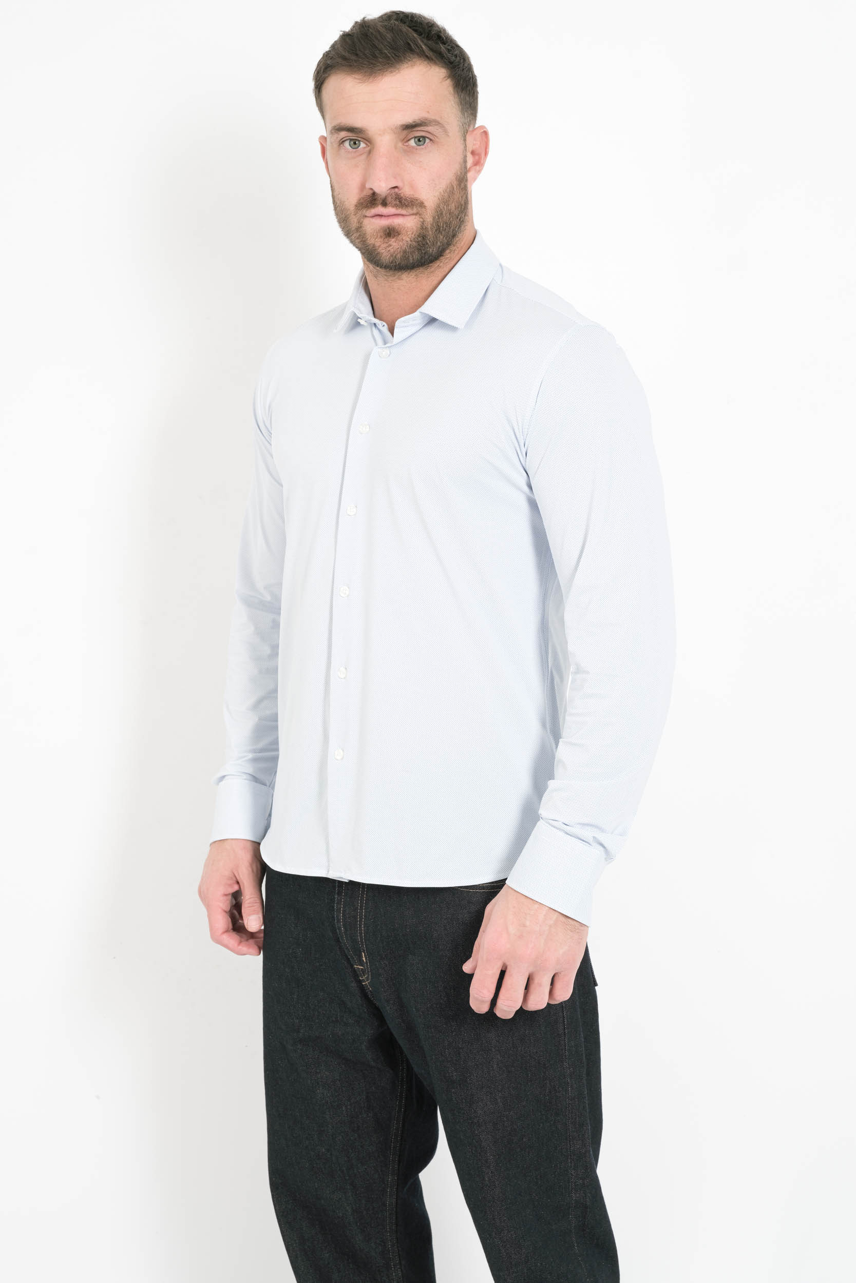 CHEMISE RRD BLANCHE A POINTS BLEUS W25254-V05