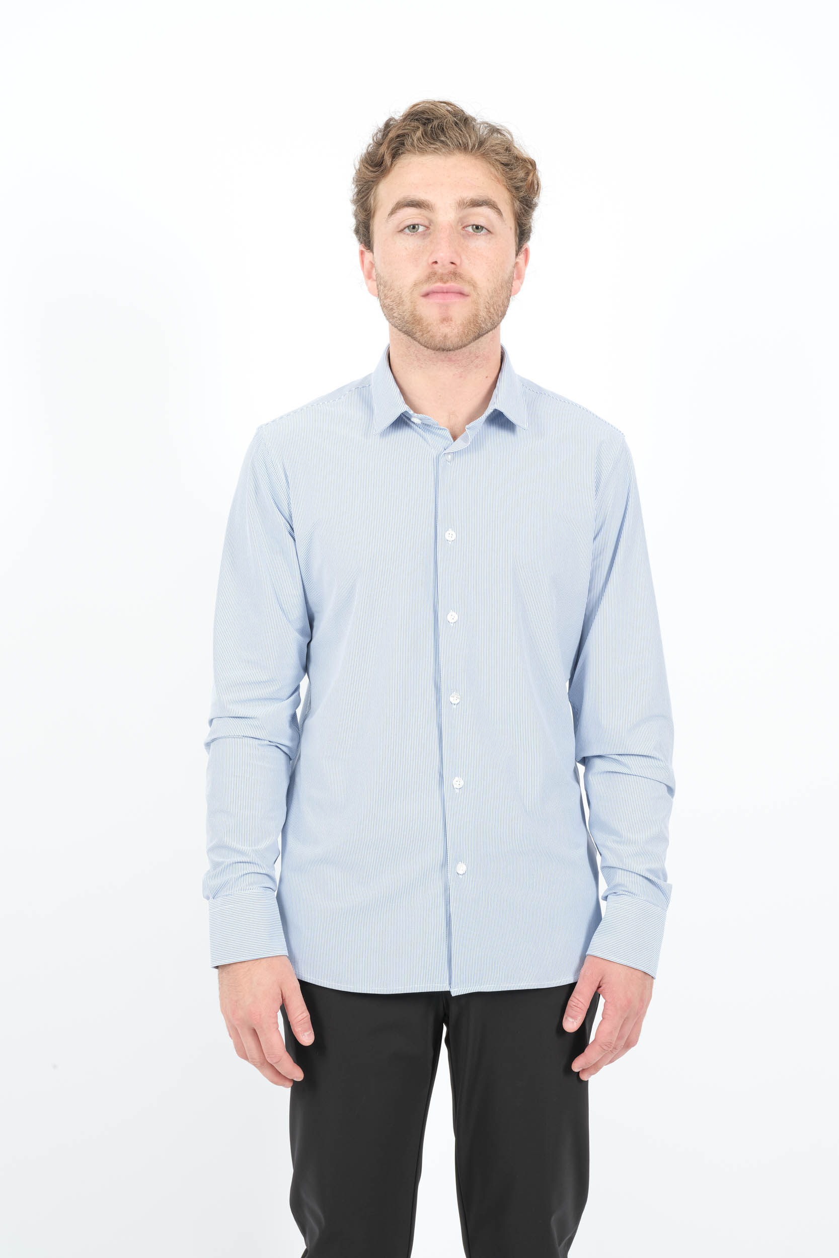 CHEMISE RRD BLEU MARINE A FINES RAYURES W25254-V90