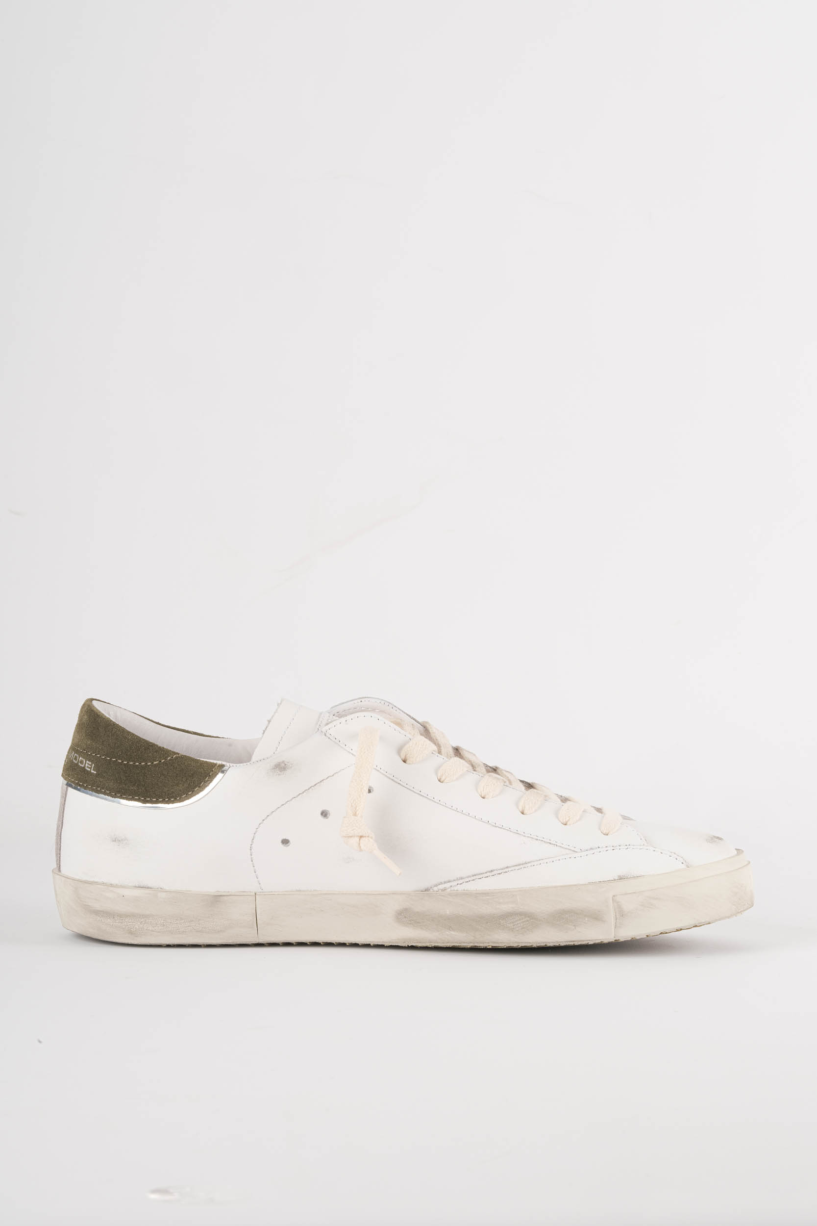 PHILIPPE MODEL PARIS BASKET BASSE BLANC ET KAKI PRLU-VX35