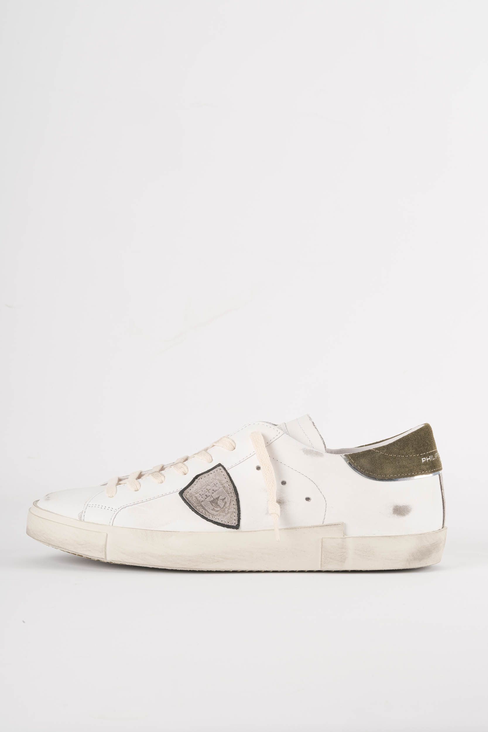 PHILIPPE MODEL PARIS BASKET BASSE BLANC ET KAKI PRLU-VX35