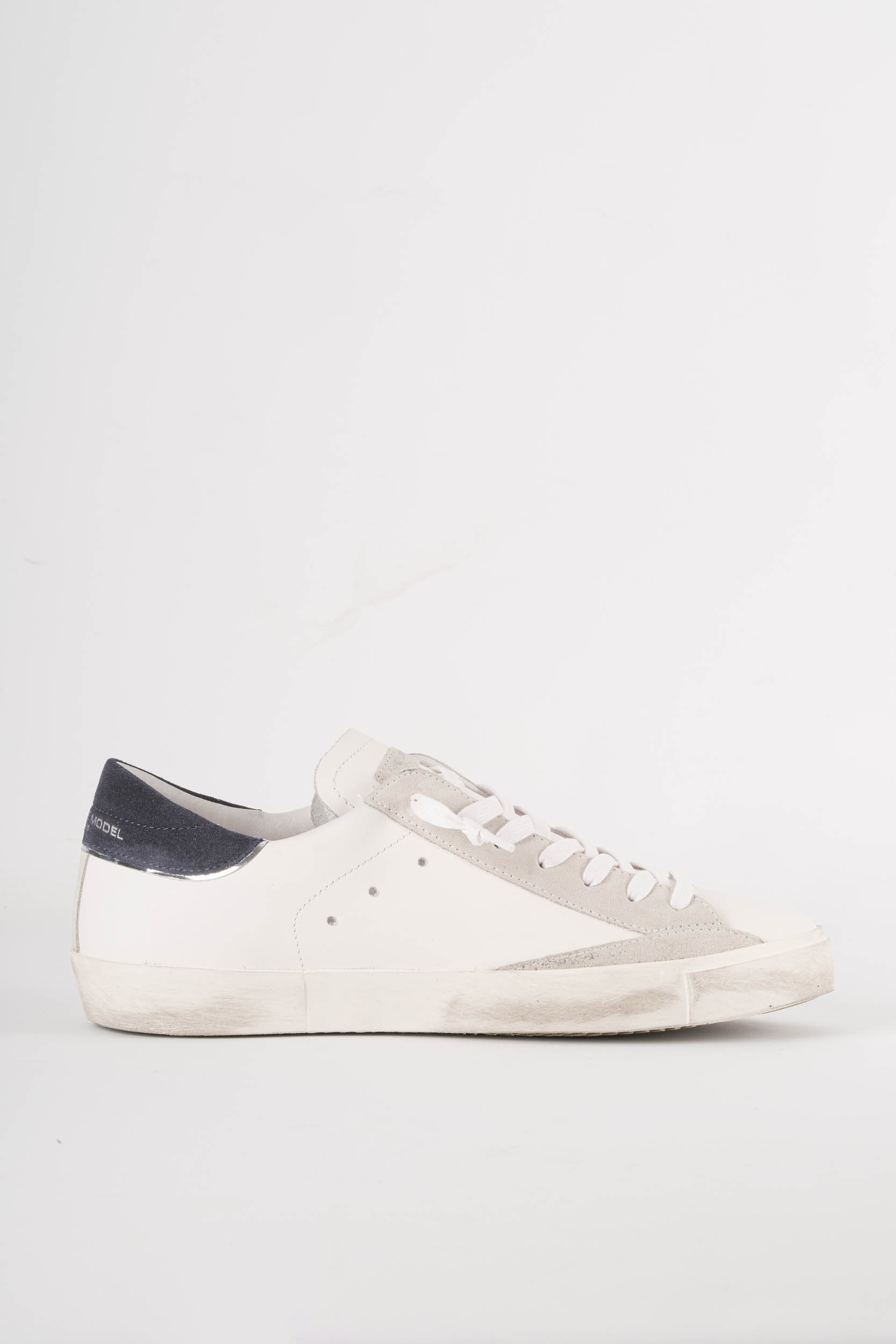 PHILIPPE MODEL PARIS BASKET BASSE BLANC ET BLEU PRLU-VX22