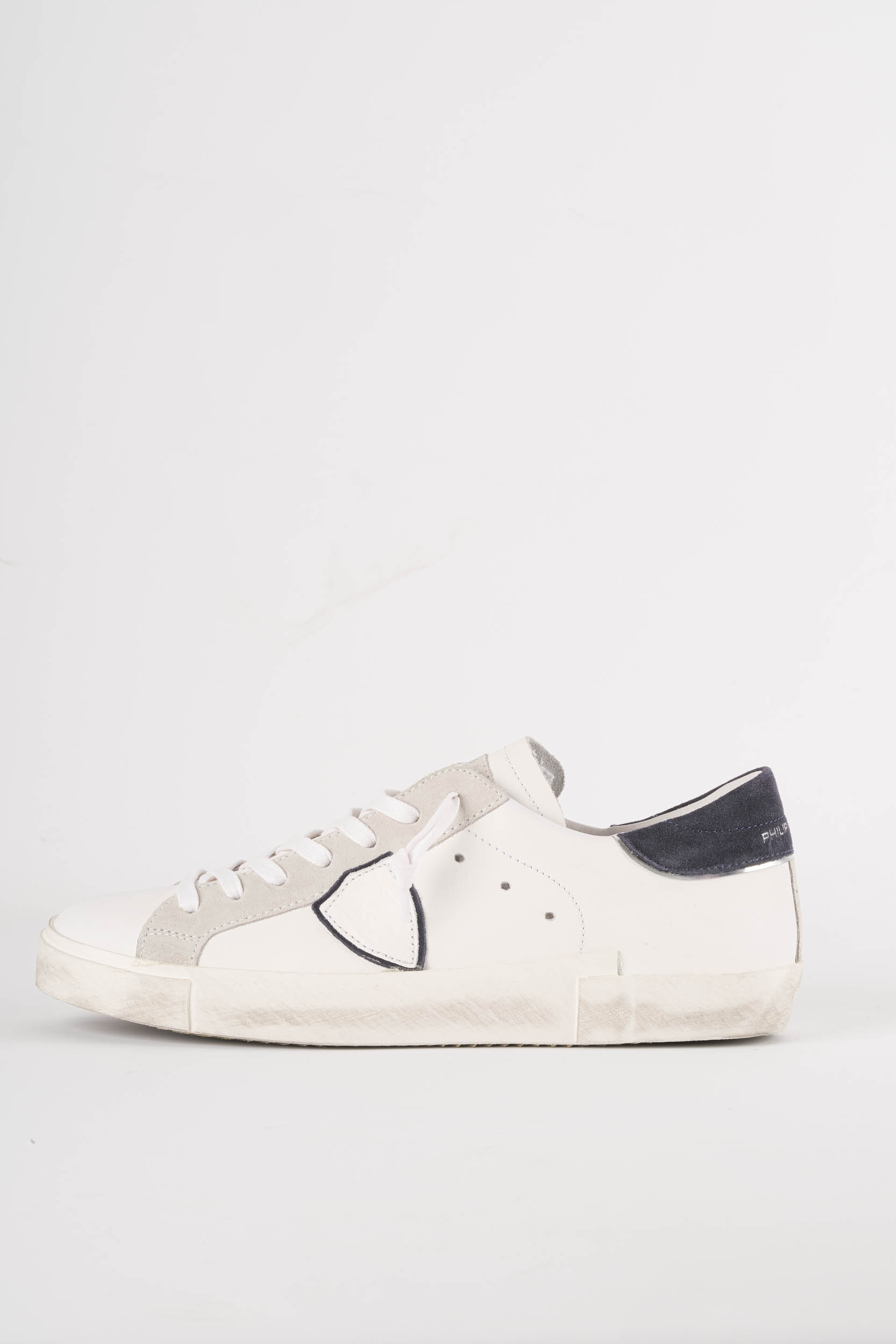 PHILIPPE MODEL PARIS BASKET BASSE BLANC ET BLEU PRLU-VX22