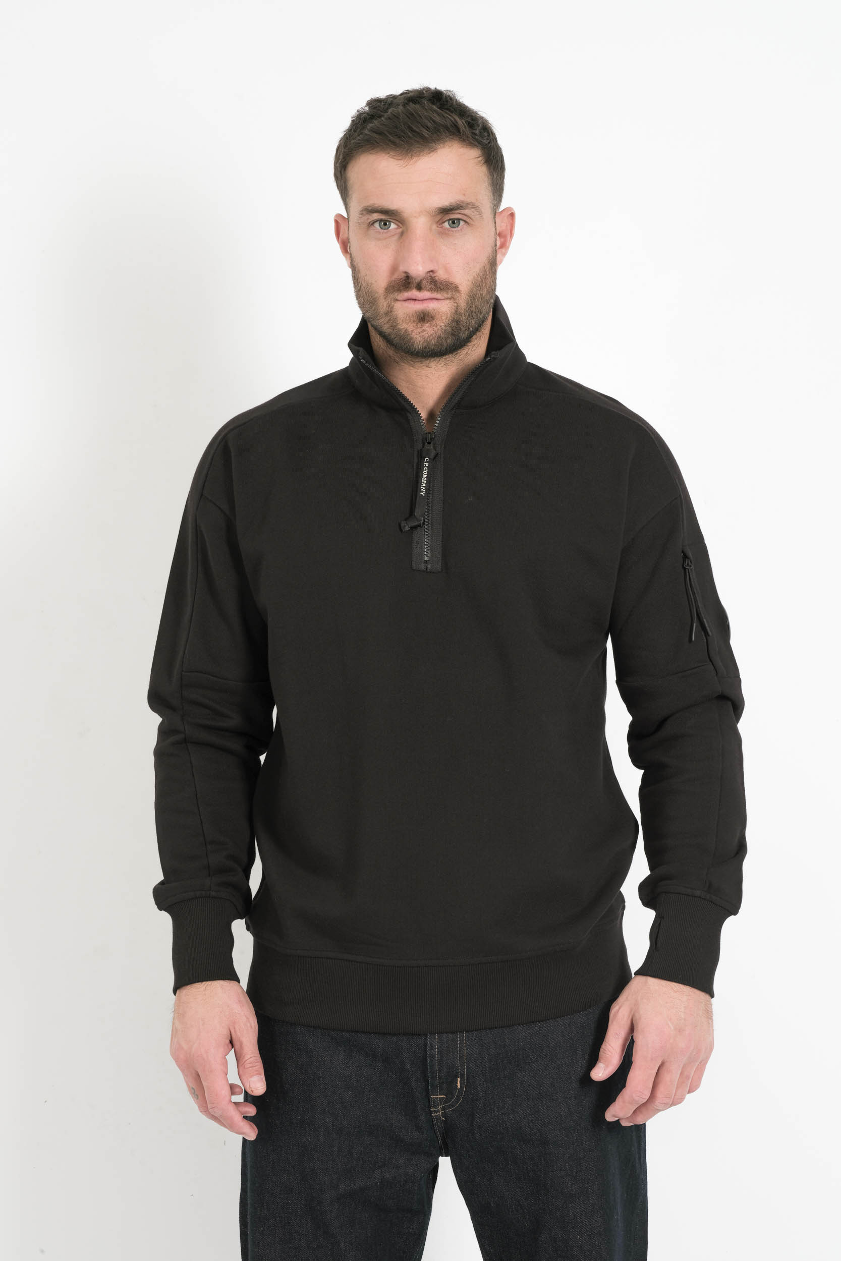 SWEAT COL ROND DEMI ZIP CP COMPANY NOIR S153A-999