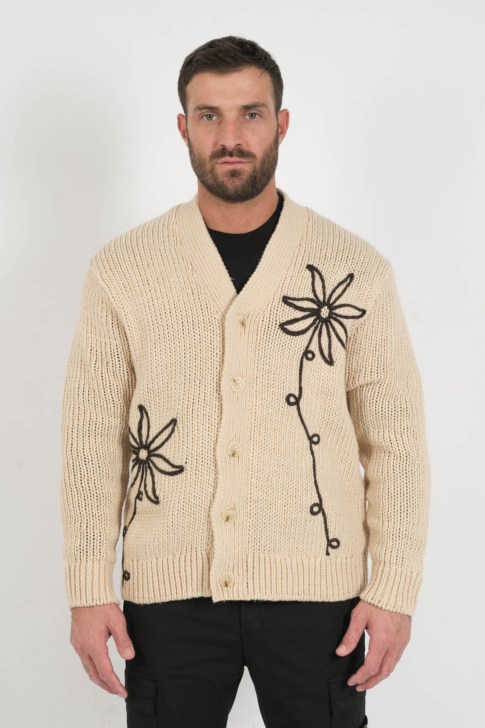 GILET LAINE COL V NN.07 BEIGE MIKA FLO-020