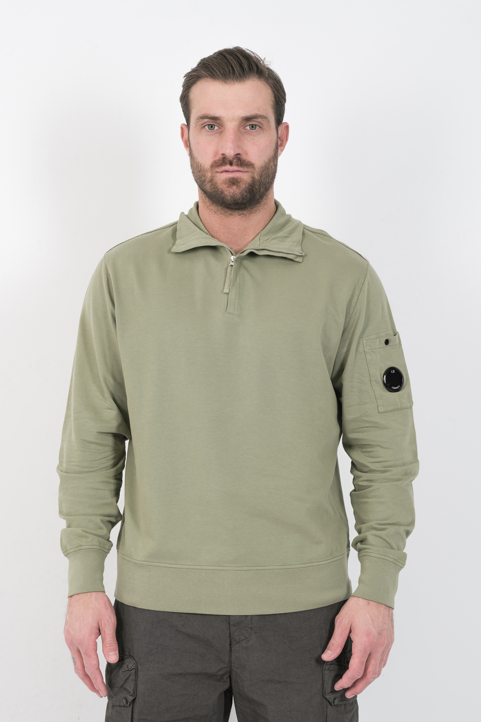 SWEAT CP COMPANY COL ZIPPE VERT AMANDE S022A-610