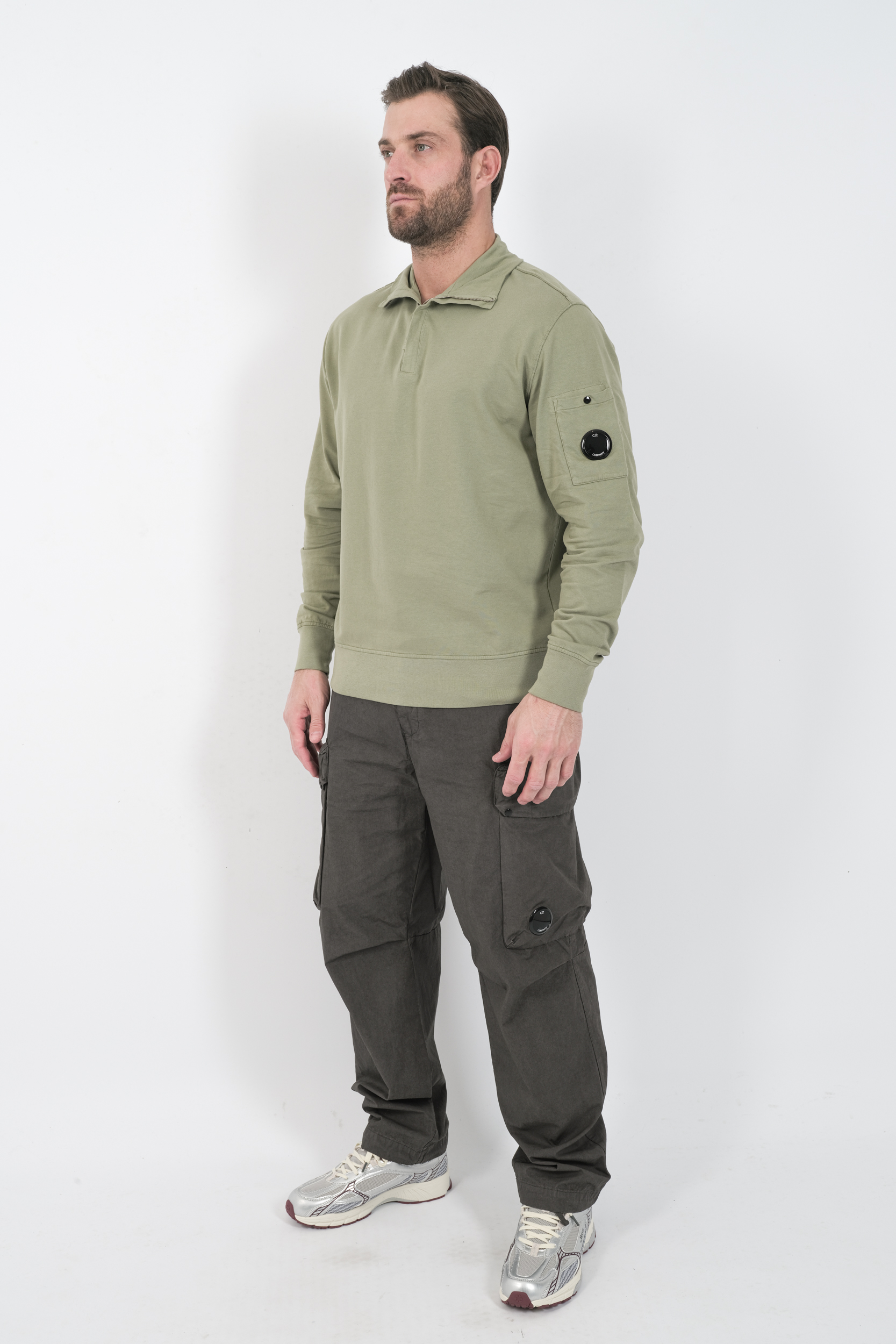 SWEAT CP COMPANY COL ZIPPE VERT AMANDE S022A-610