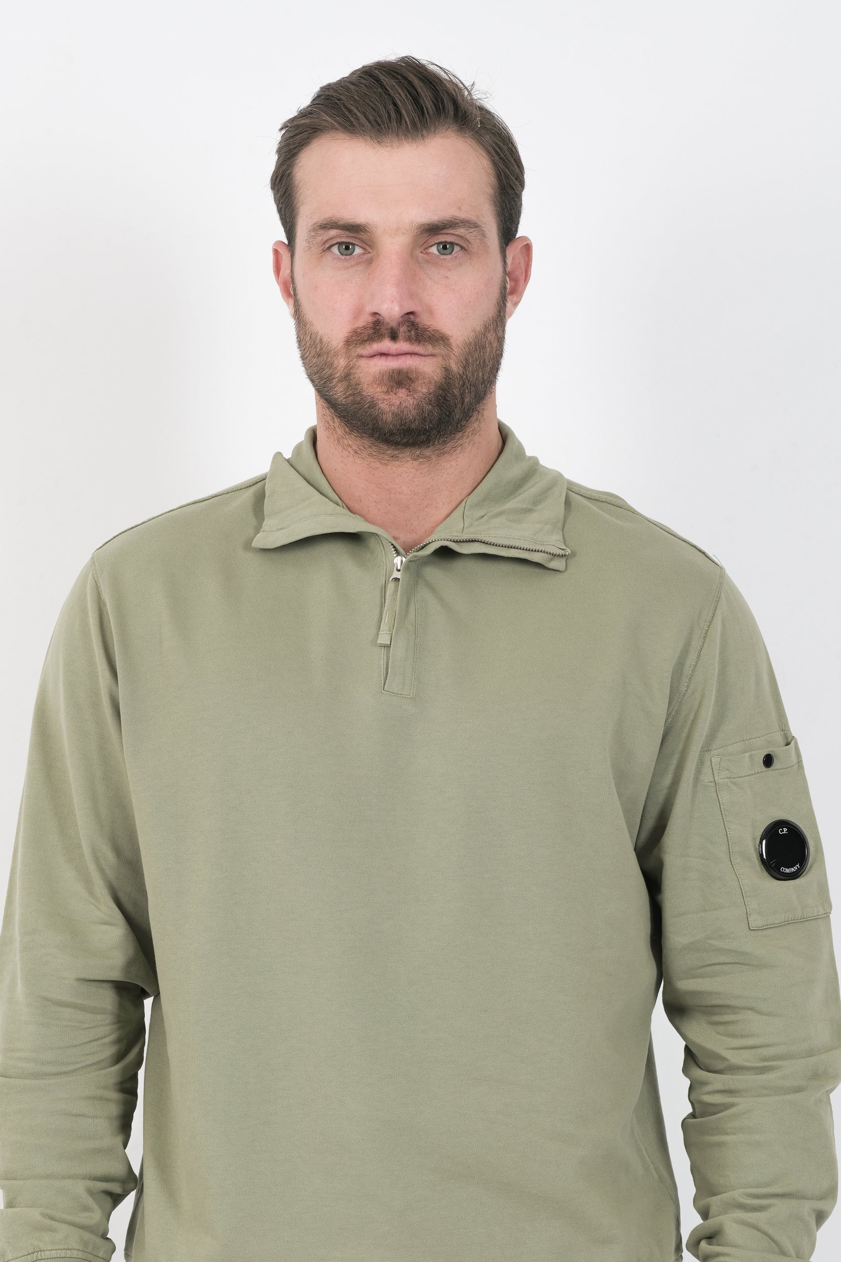 SWEAT CP COMPANY COL ZIPPE VERT AMANDE S022A-610