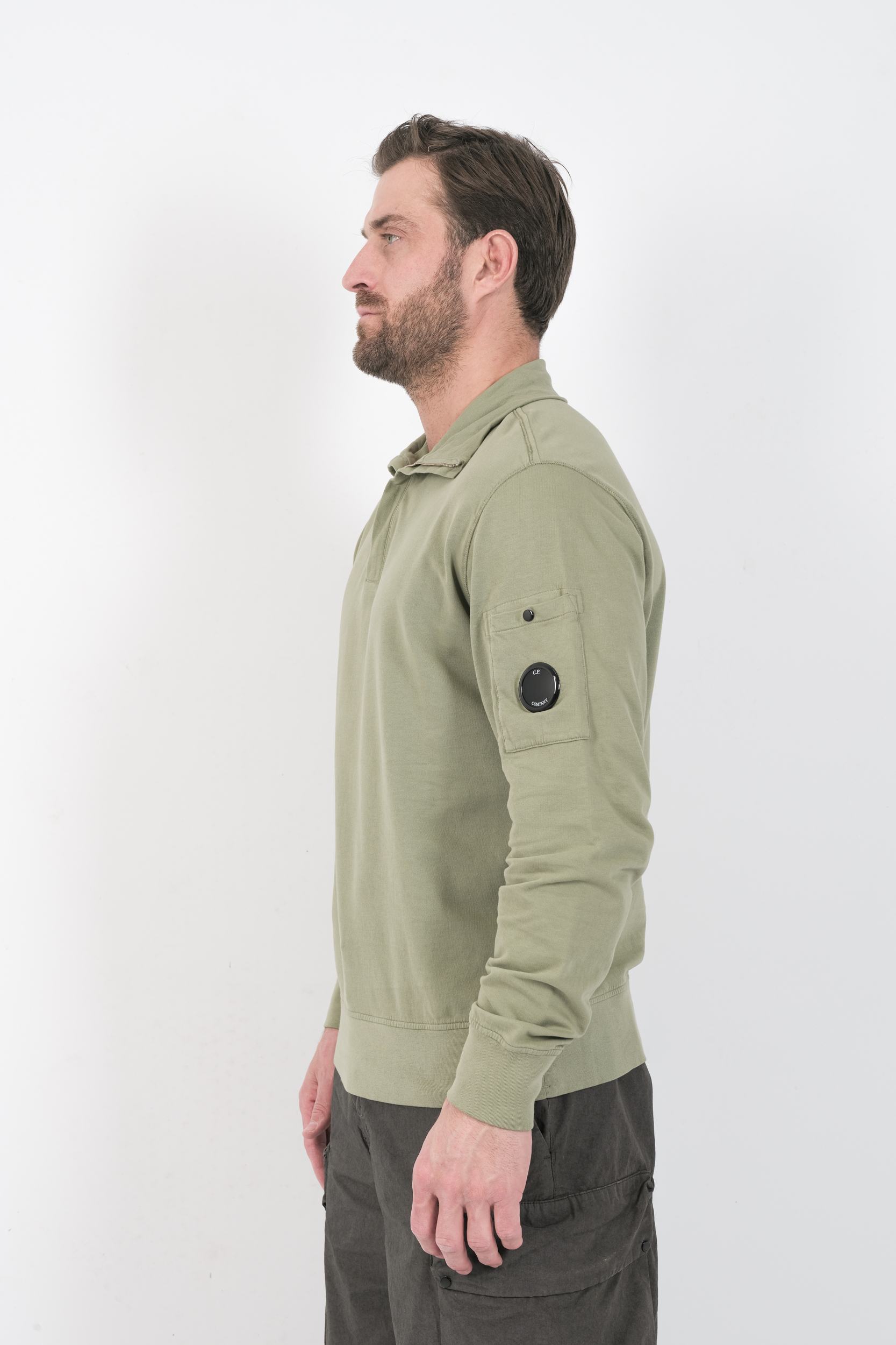 SWEAT CP COMPANY COL ZIPPE VERT AMANDE S022A-610