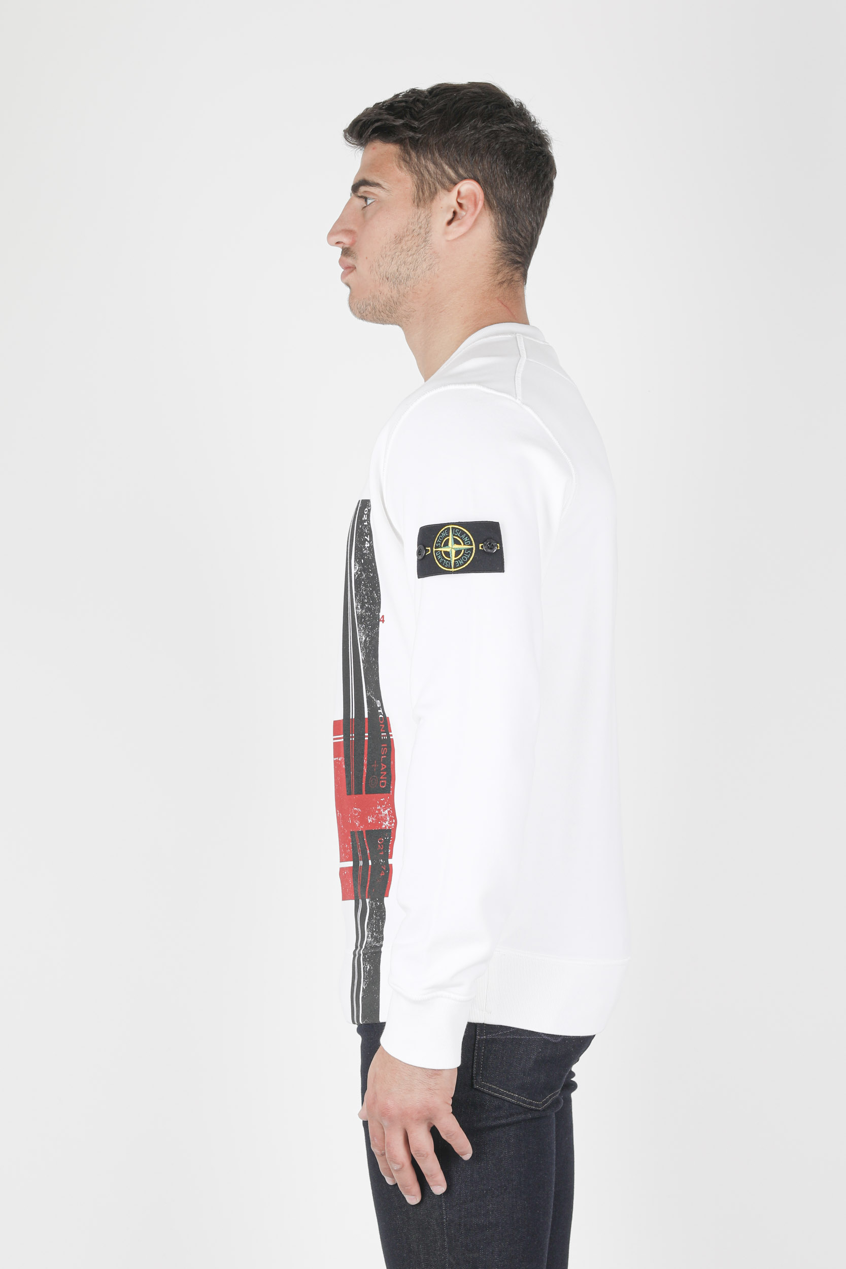 SWEAT STONE ISLAND BLANC A IMPRIME 741563095-V0001