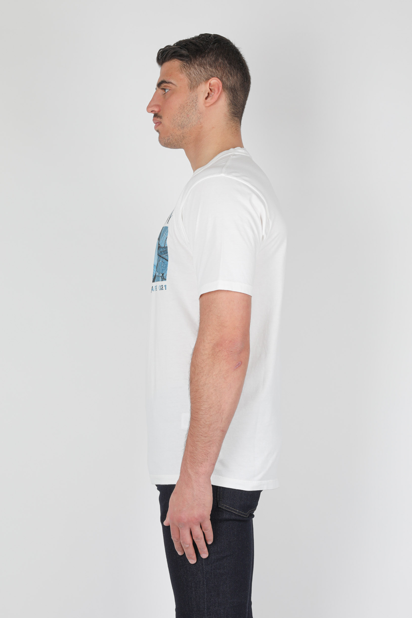 T-SHIRT C.P COMPANY BLANC LOGO BLEU S305A-103