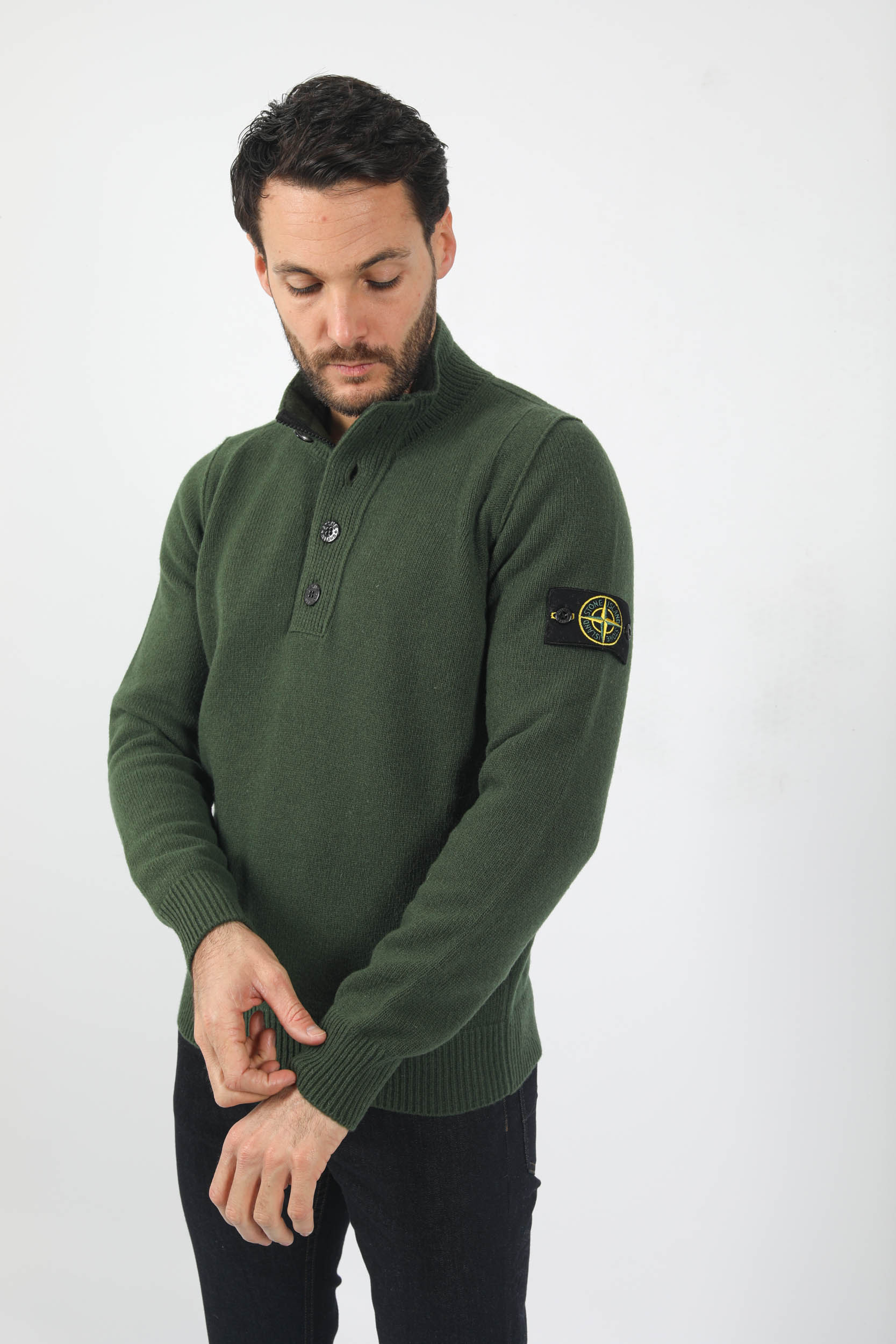 PULL COL CAMIONEUR STONE ISLAND KAKI 7715540A3-V0058