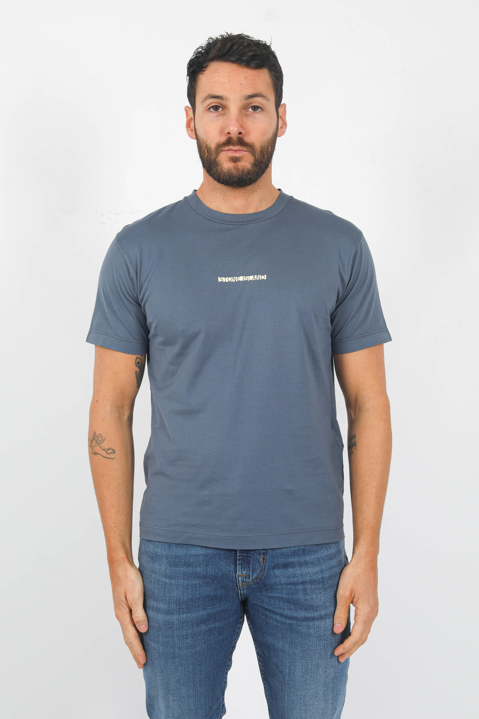 T-SHIRT STONE ISLAND BLEU LOGO CARRE 78152NS81-V0024