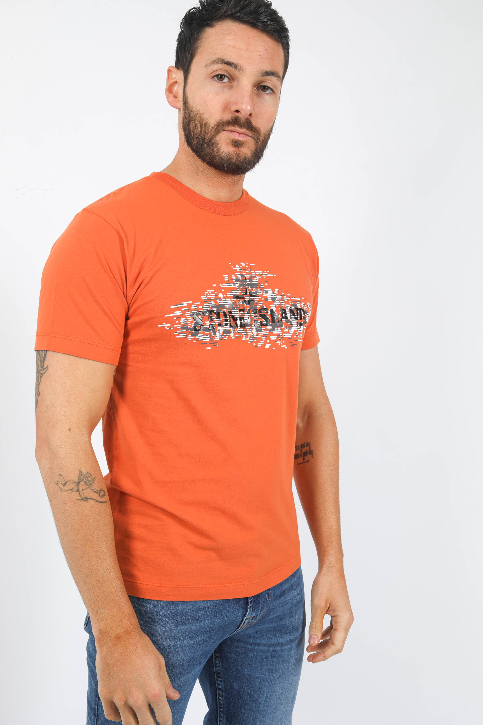 T-SHIRT STONE ISLAND ORANGE LOGO PRINT 78152NS90-V0073