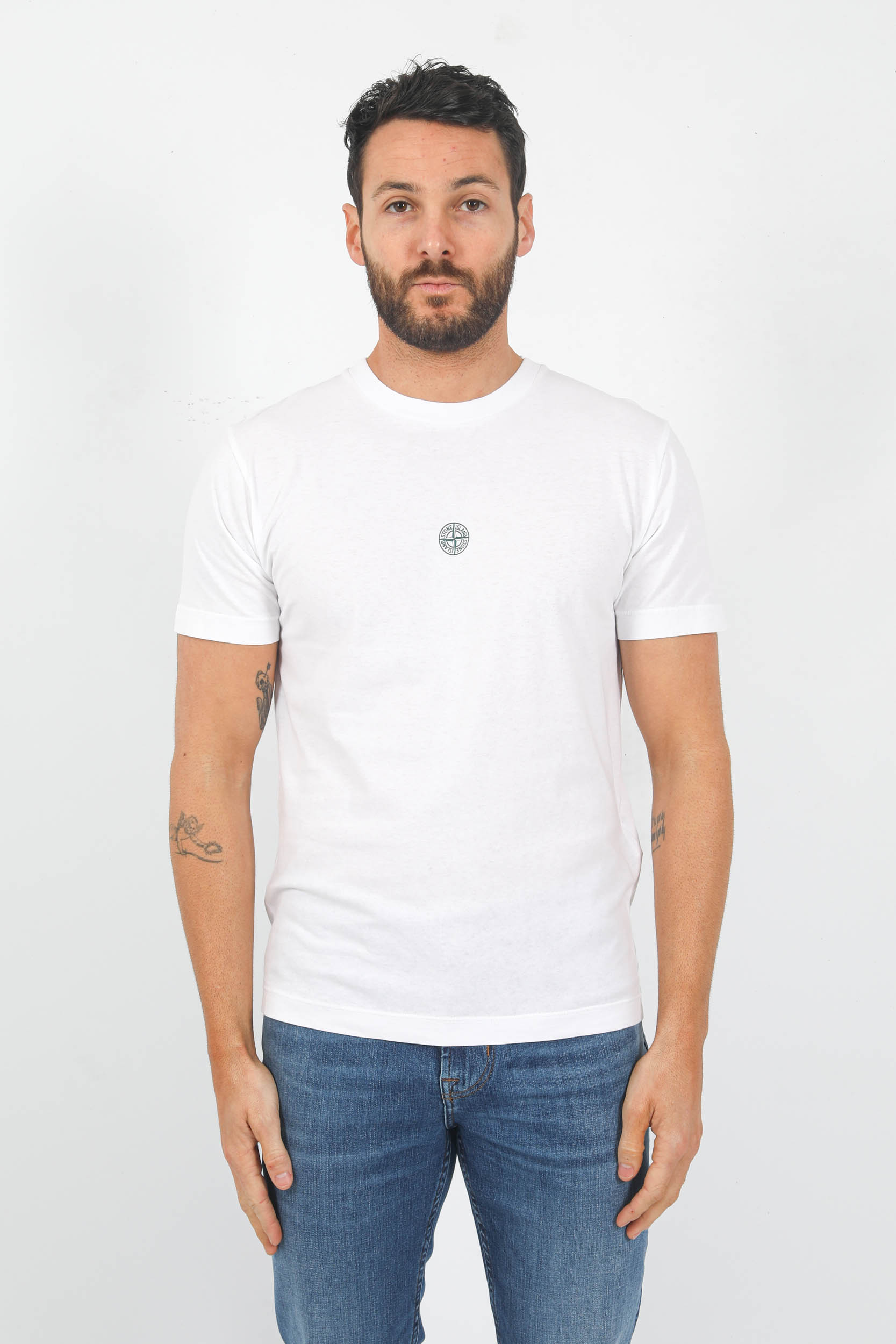 T-SHIRT STONE ISLAND BLANC LOGO VERT 78152NS86-V0001