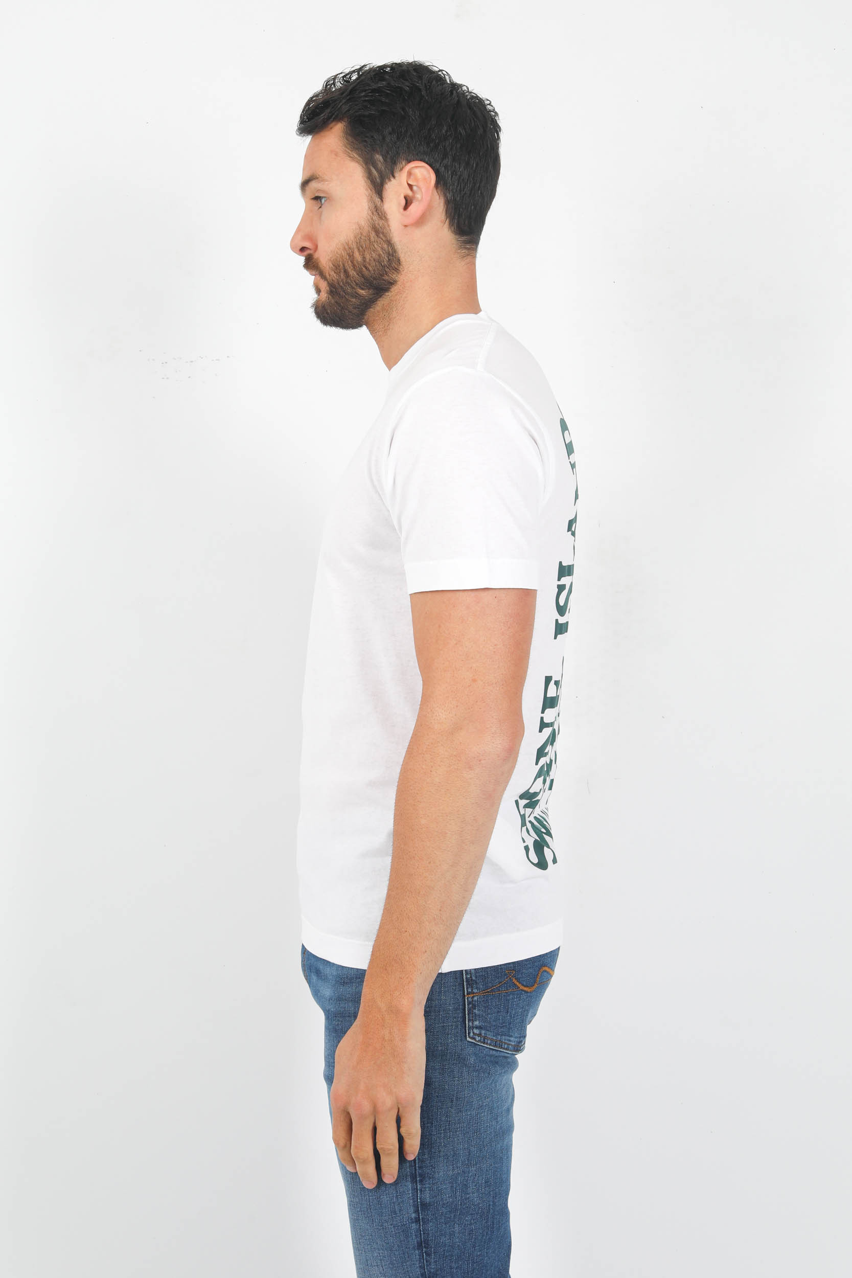 T-SHIRT STONE ISLAND BLANC LOGO VERT 78152NS86-V0001