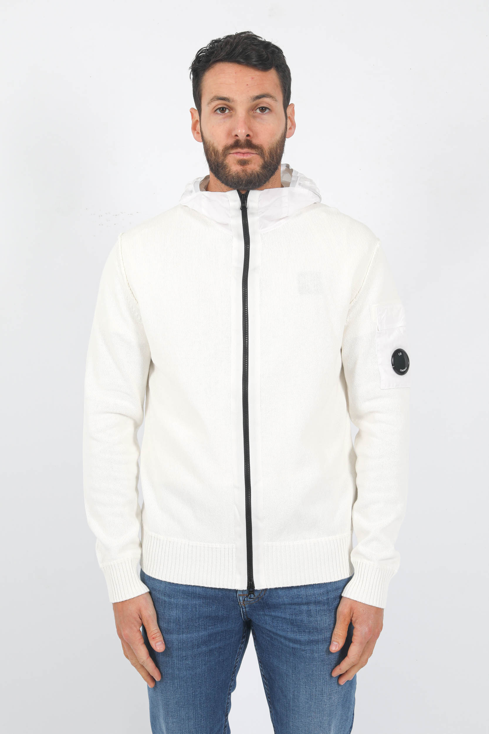 GILET ZIPPE C.P COMPANY BI MATIERE BLANC N185A-103