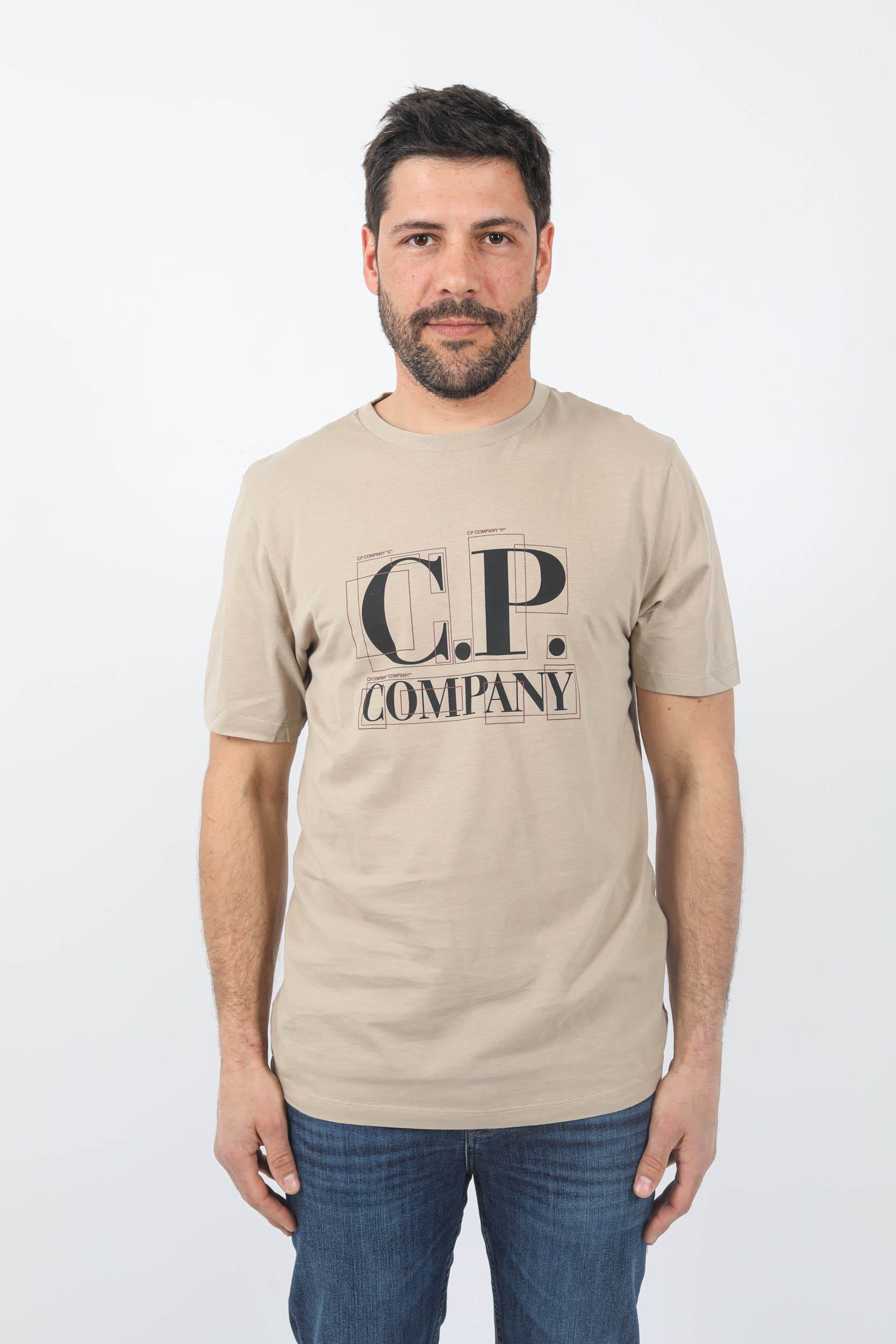 T-SHIRT C.P COMPANY BEIGE LOGO CARRE S189A-330