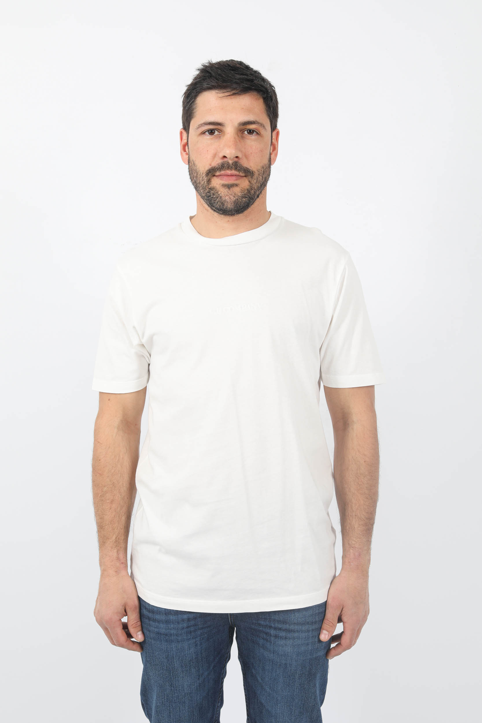 T-SHIRT C.P COMPANY BLANC LOGO MARIN S346A-103