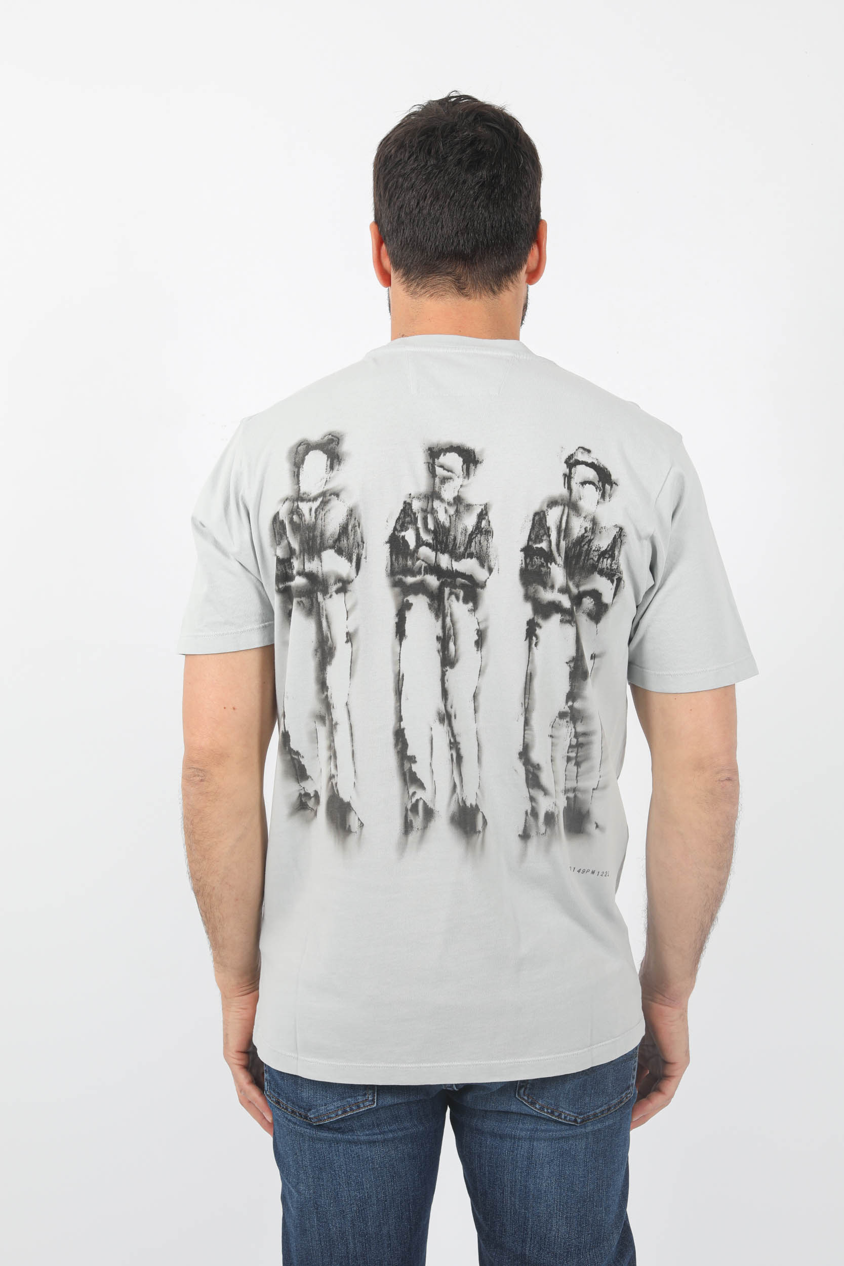 T-SHIRT C.P COMPANY BLEU/GRIS LOGO MARIN S346A-805